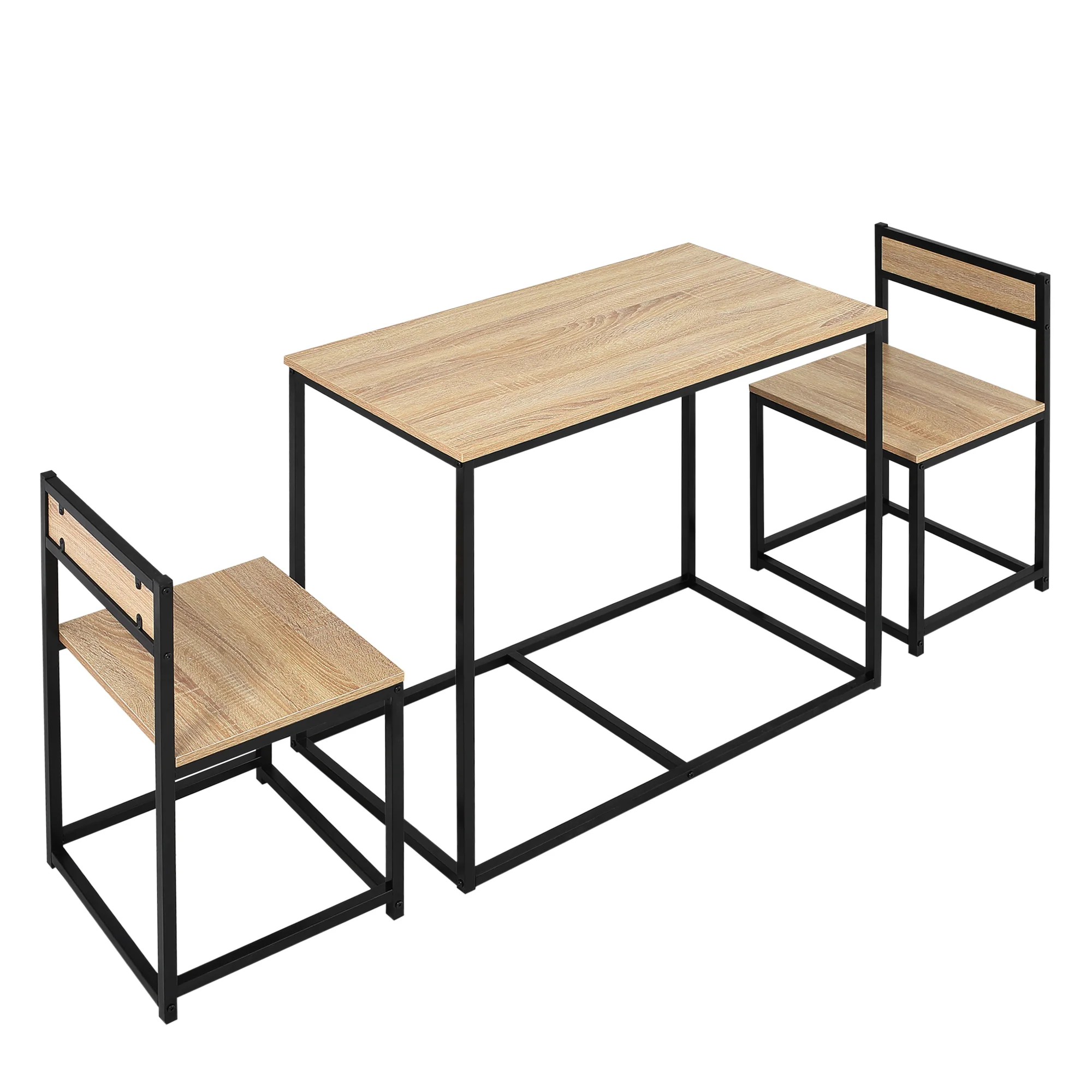 Ensemble Table et chaises de Salle à manger Set de 1 Table + 2 chaises encastrables pour Cuisine - métal Noir Aspect chêne Clair - Image 11