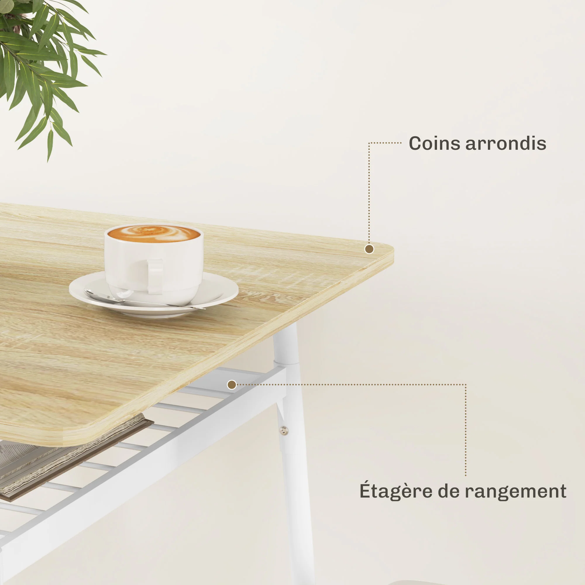 Ensemble table et chaises, table de cuisine avec chaises, structure en acier, avec 2 chaises encastrables, pour cuisine salon maison, blanc et chêne - Image 9