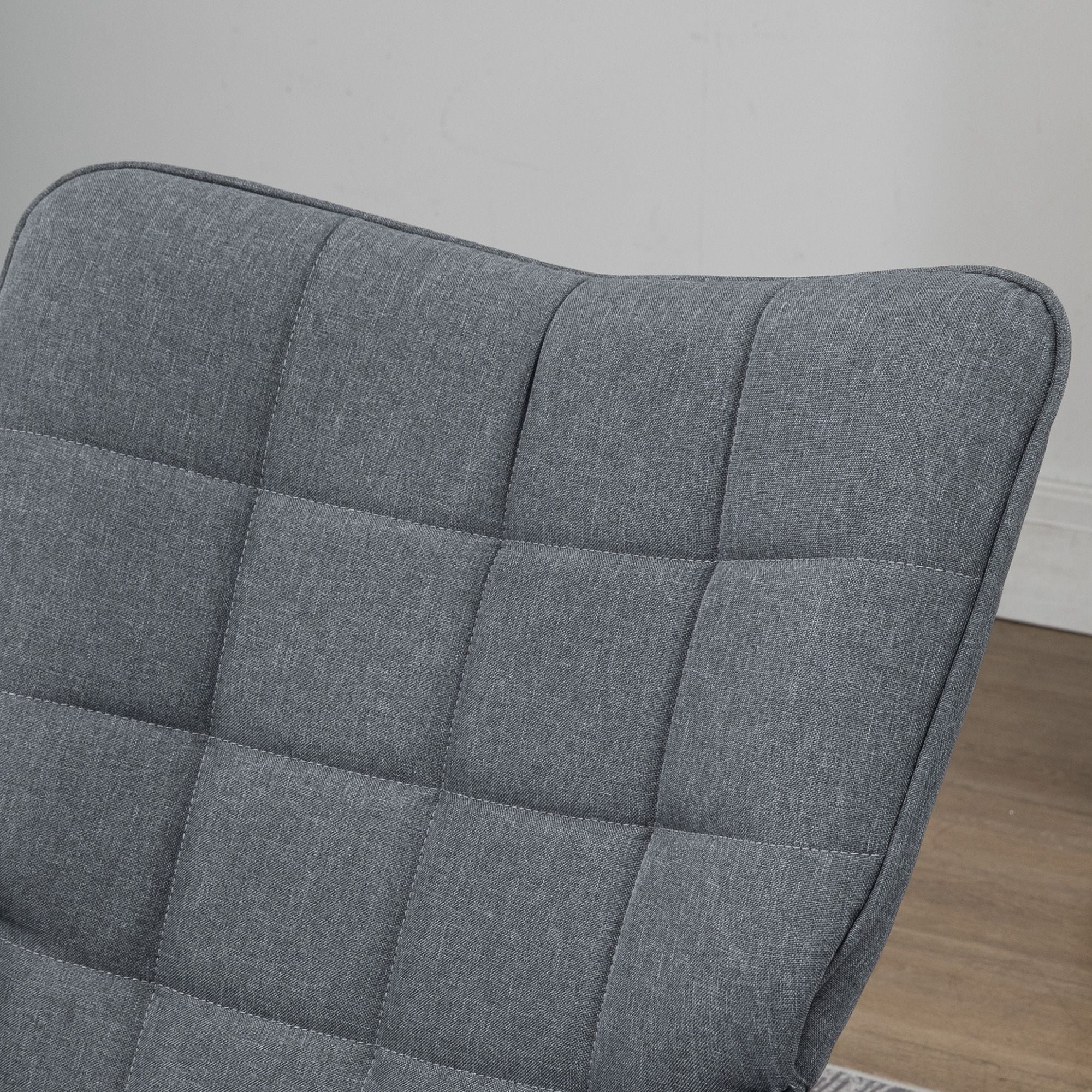 Fauteuil à bascule avec repose-pieds, rocking chair en tissu aspect lin, assise large, dossier haut, coussin inclus, chaise à bascule pour salon, chambre, gris - Image 9