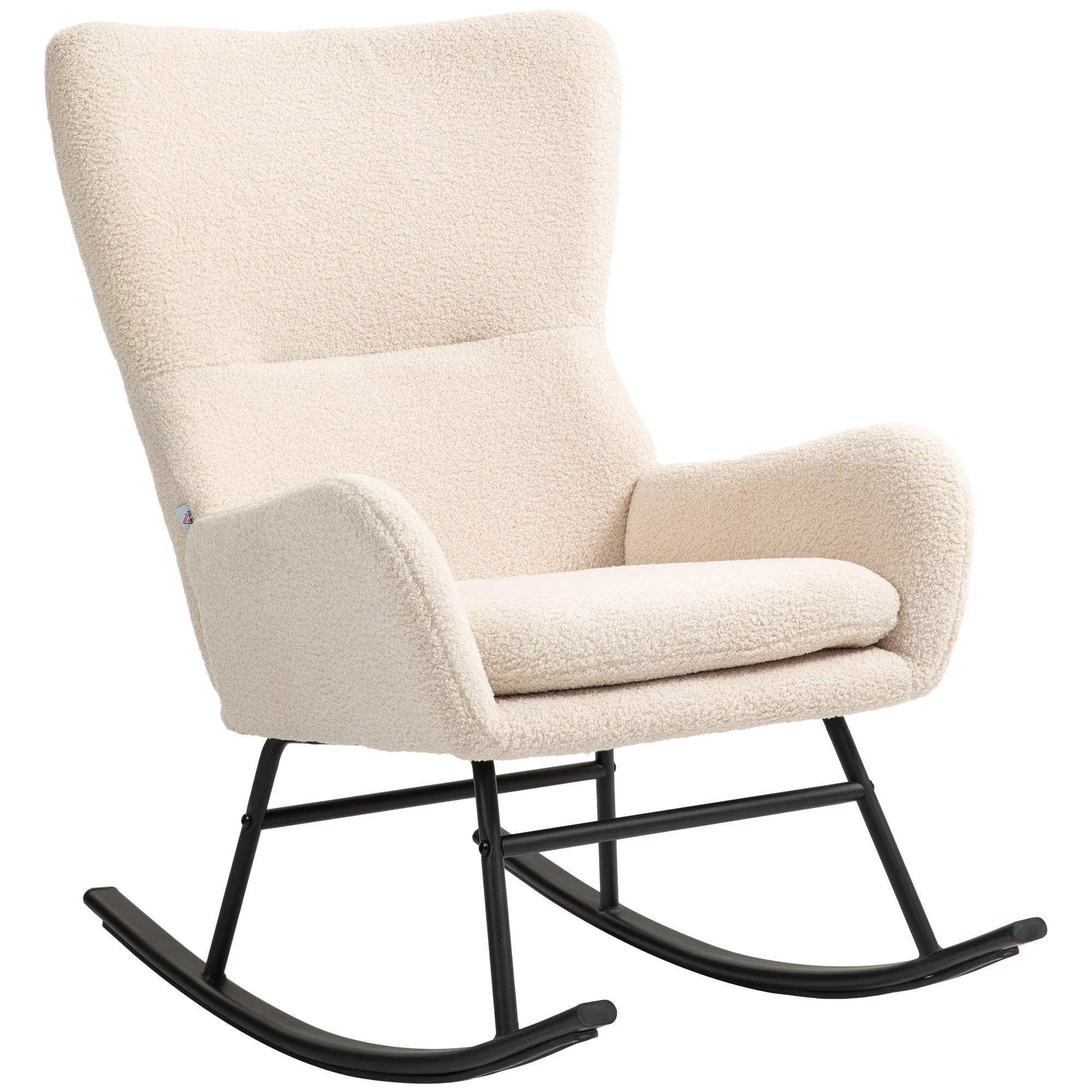 Fauteuil à bascule, chaise à bascule, avec assise de 10 cm d'épaisseur, pieds incurvés en acier, capacité de charge 120 kg, pour salon, chambre, balcon, beige et noir - Image 11