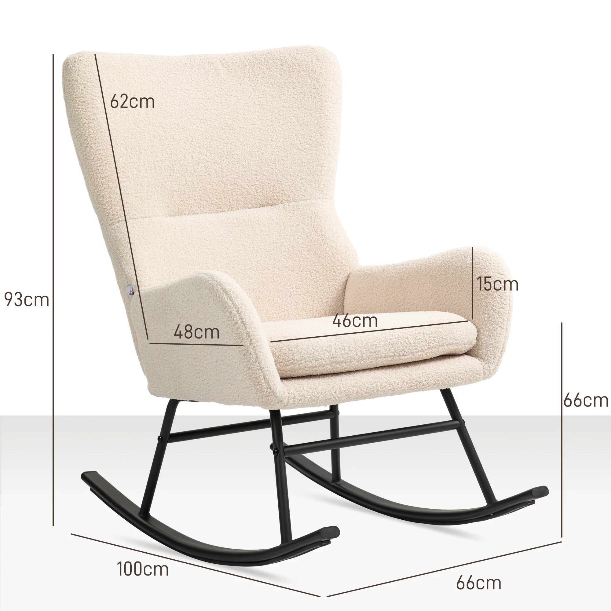 Fauteuil à bascule, chaise à bascule, avec assise de 10 cm d'épaisseur, pieds incurvés en acier, capacité de charge 120 kg, pour salon, chambre, balcon, beige et noir - Image 4