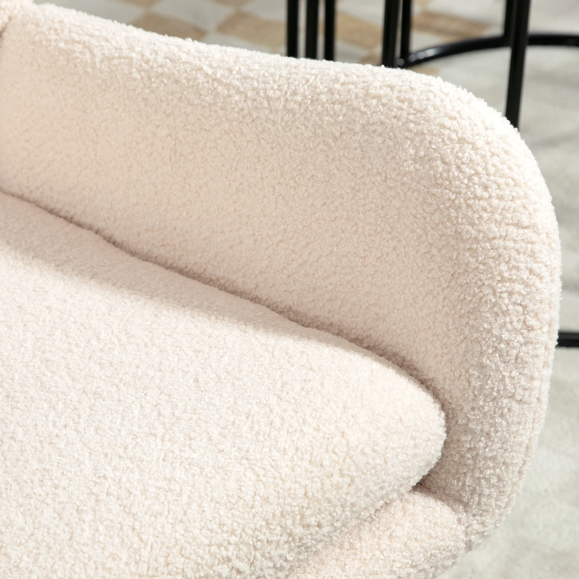 Fauteuil à bascule, chaise à bascule, avec assise de 10 cm d'épaisseur, pieds incurvés en acier, capacité de charge 120 kg, pour salon, chambre, balcon, beige et noir - Image 9