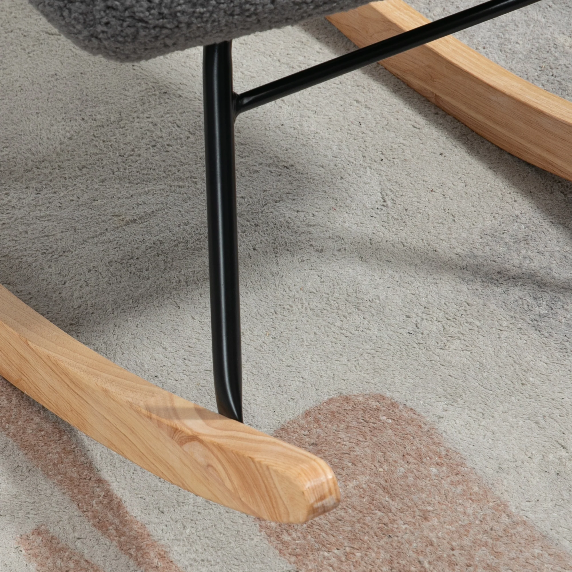 Fauteuil à bascule, rocking chair, revêtement bouclette, fauteuil allaitement, chaise à bascule, structure en acier, pieds en bois massif, gris foncé - Image 10