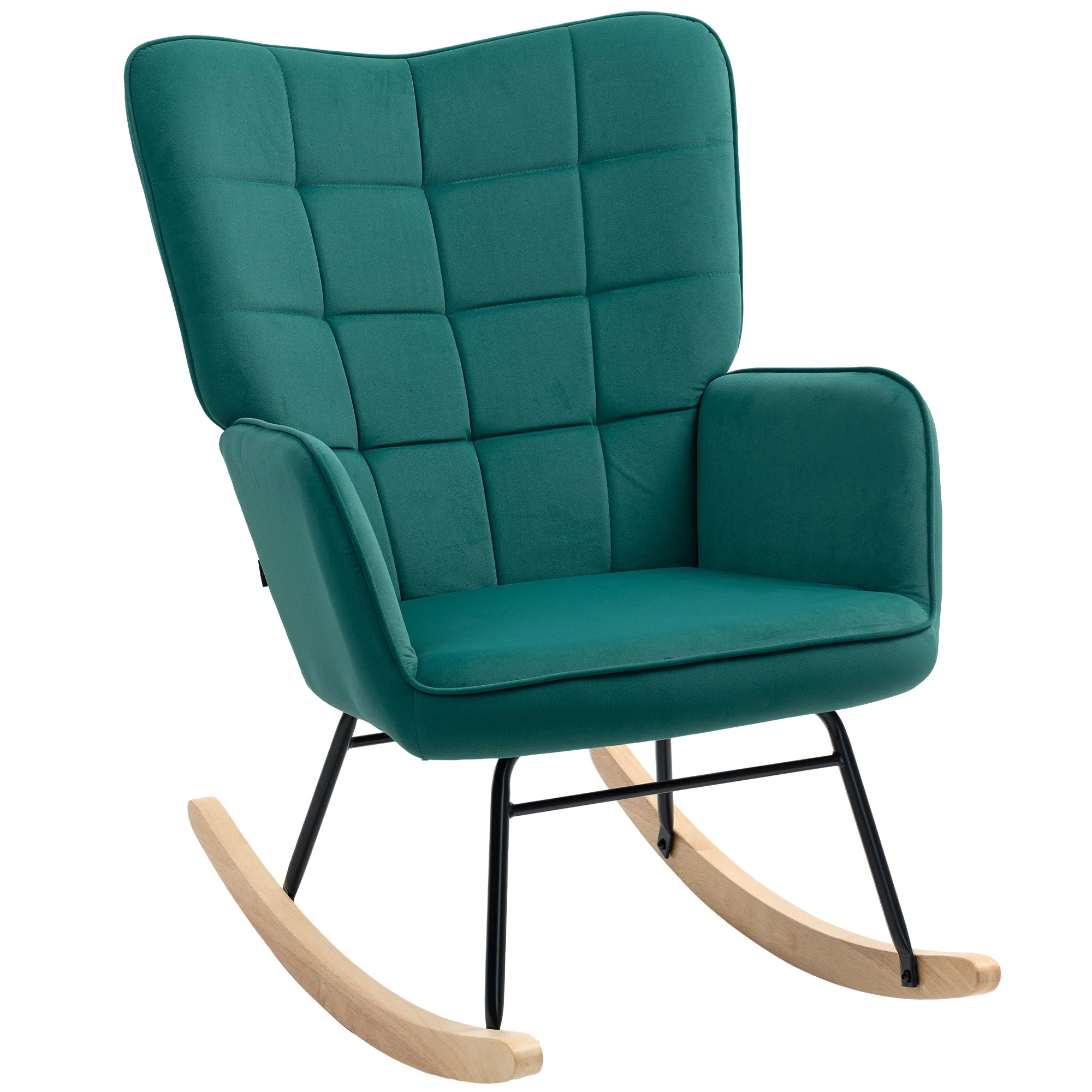 Fauteuil à bascule, rocking chair, revêtement en velours, fauteuil allaitement, chaise à bascule, structure en acier, pieds en bois massif, vert foncé - Image 2