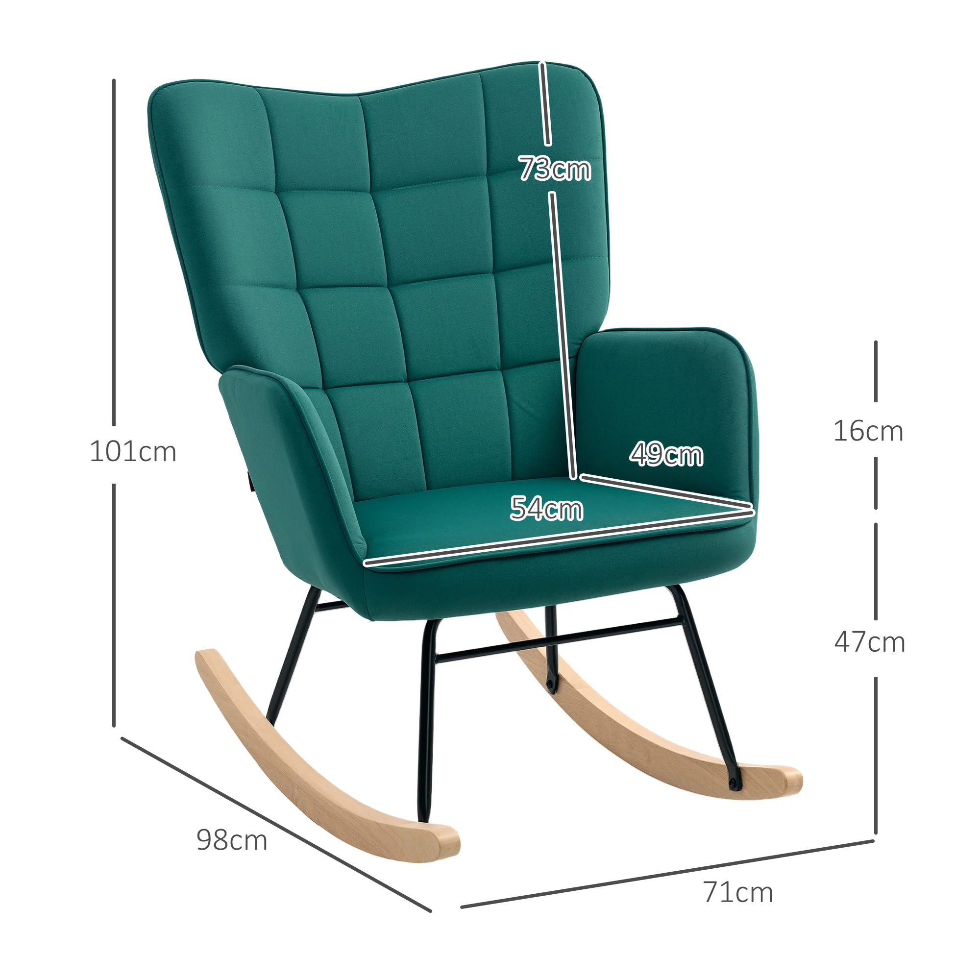 Fauteuil à bascule, rocking chair, revêtement en velours, fauteuil allaitement, chaise à bascule, structure en acier, pieds en bois massif, vert foncé - Image 4