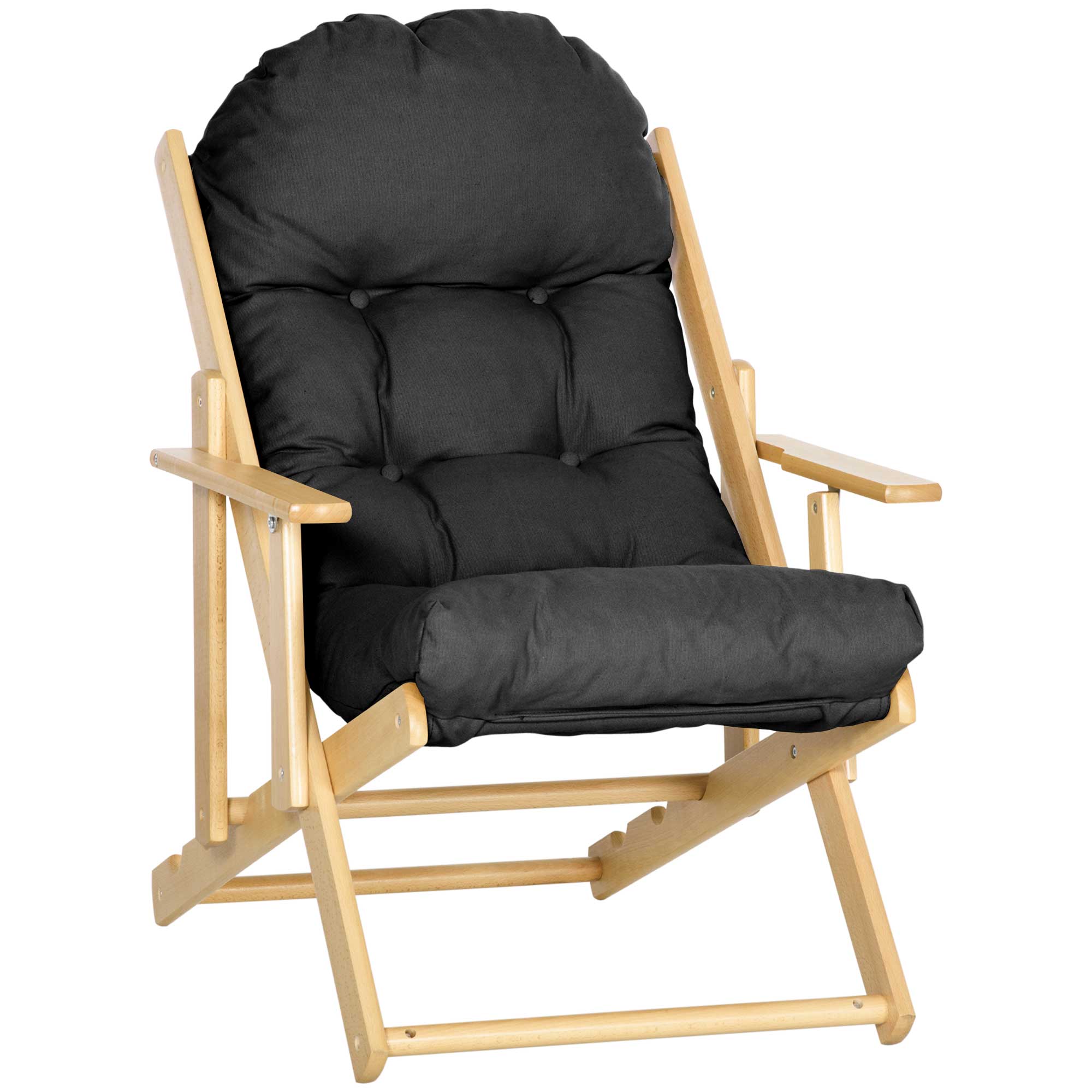 Fauteuil Chaise de Salon Pliable et inclinable en Bois Fauteuil Relax Confortable avec Coussin capitonné épais - 71 x 89 x 96 cm noir - Image 11
