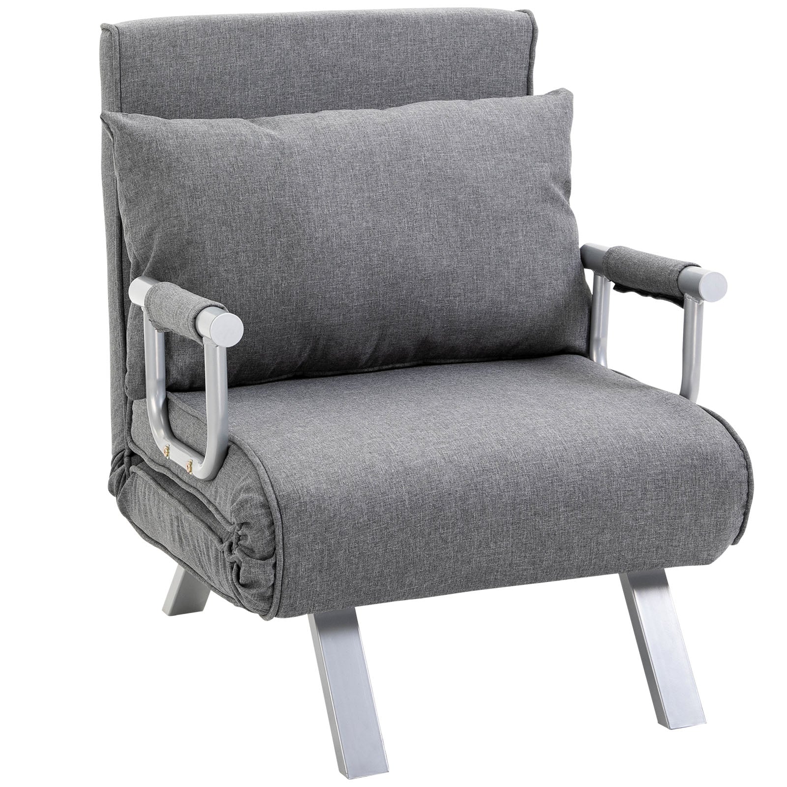 Fauteuil chauffeuse canapé-lit Convertible 1 Place déhoussable Grand Confort Coussin Pieds accoudoirs métal Lin Gris Clair - Image 2