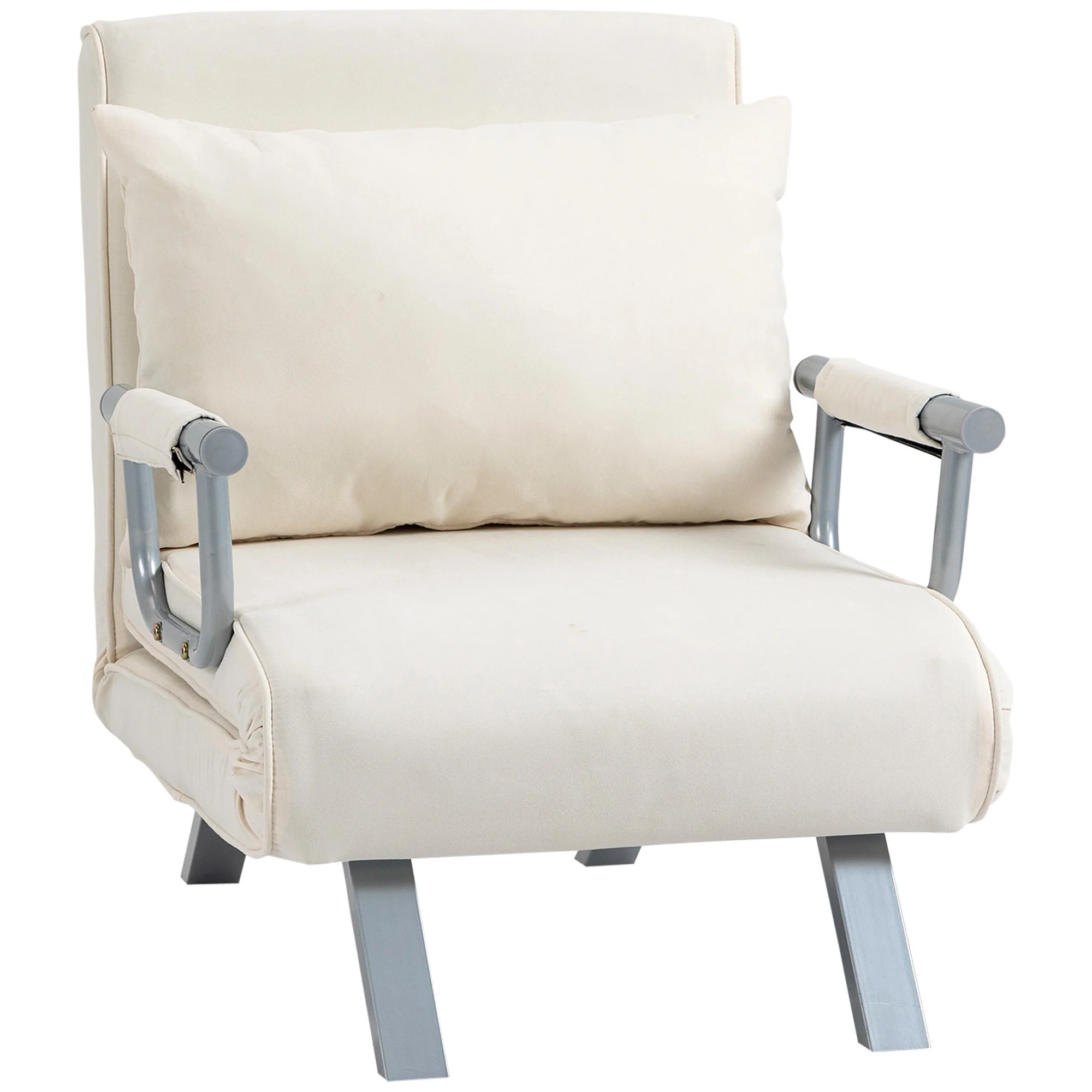 Fauteuil chauffeuse canapé-lit Convertible 1 Place déhoussable Grand Confort Coussin Pieds accoudoirs métal suède blanc - Image 11