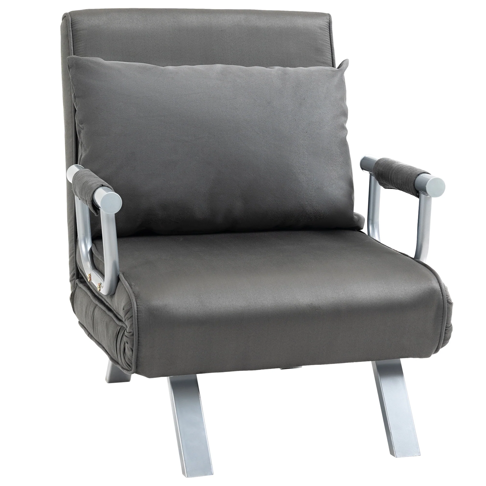 Fauteuil chauffeuse canapé-lit Convertible 1 Place déhoussable Grand Confort Coussin Pieds accoudoirs métal suède Gris - Image 2