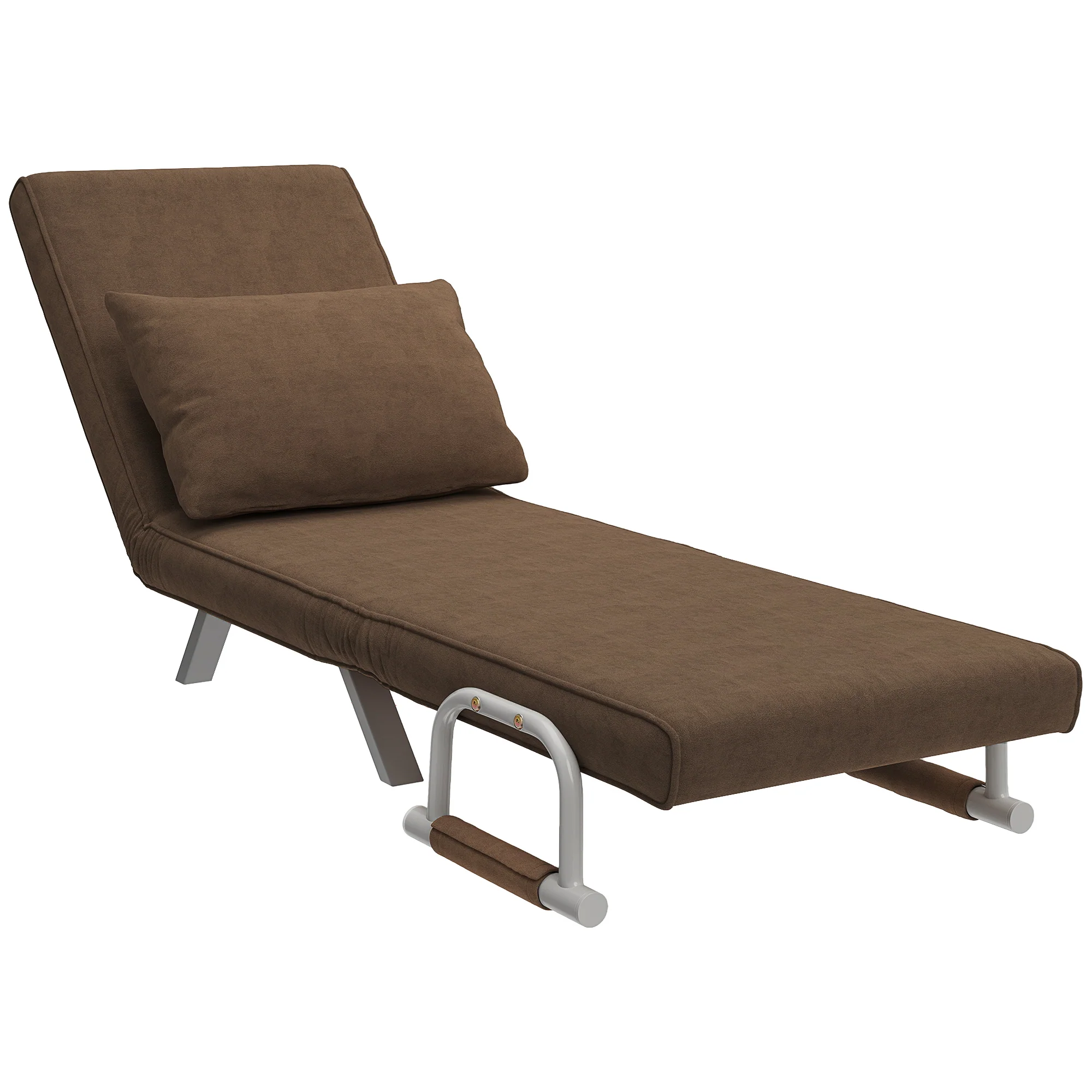 Fauteuil chauffeuse canapé-lit Convertible 1 Place déhoussable Grand Confort Coussin Pieds accoudoirs métal suède Marron - Image 2