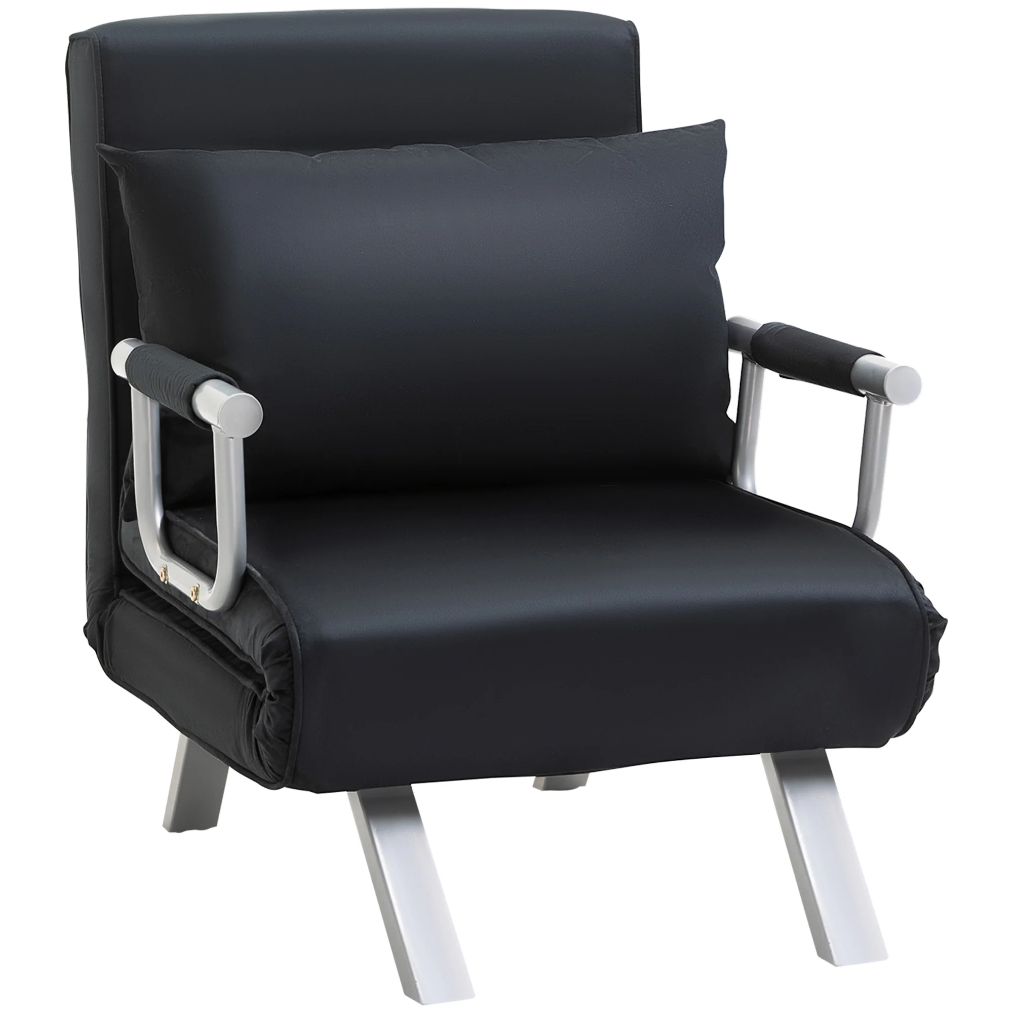 Fauteuil chauffeuse canapé-lit Convertible 1 Place déhoussable Grand Confort Coussin Pieds accoudoirs métal suède Noir - Image 2