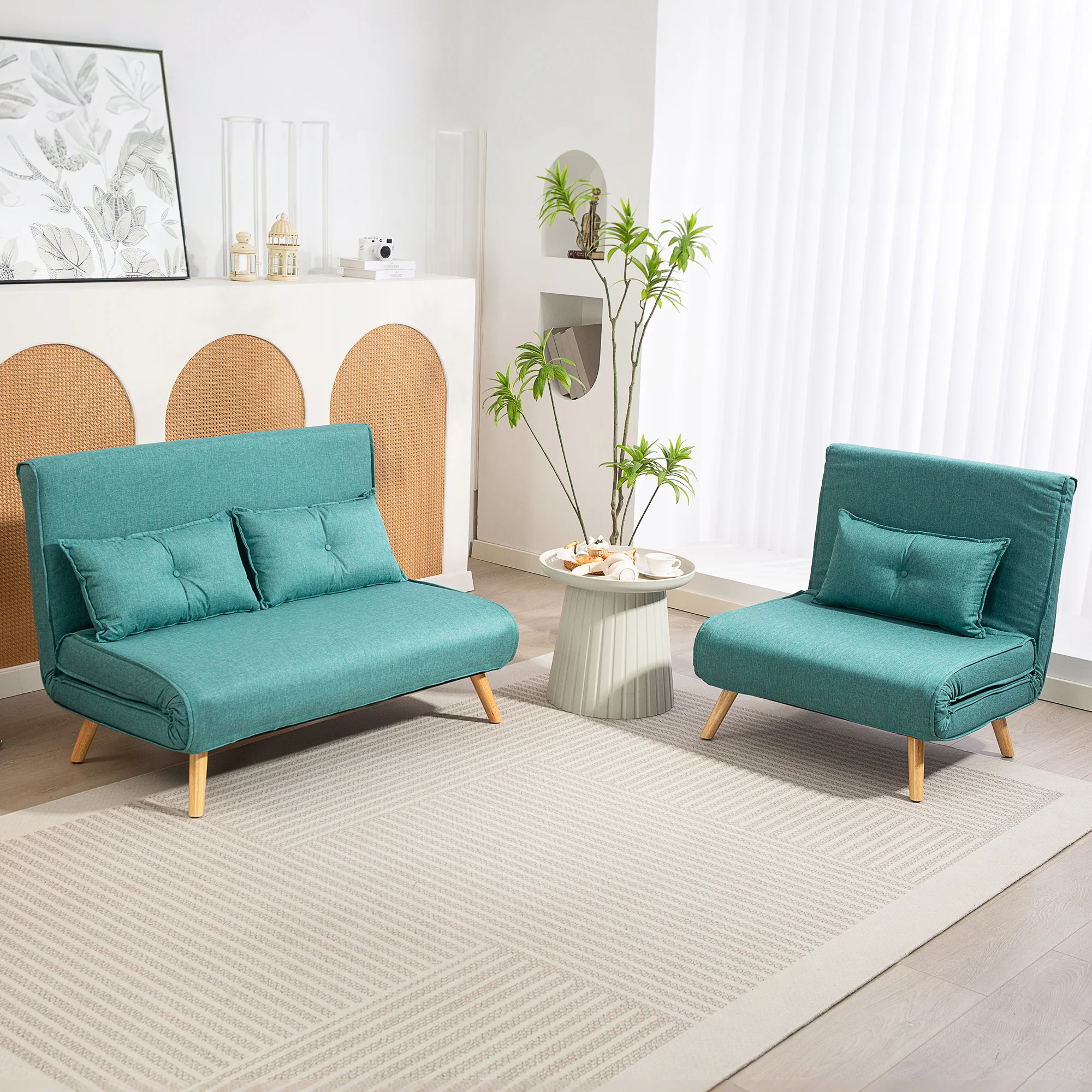 Fauteuil convertible 1 place 3 en 1, chauffeuse et fauteuil lit avec dossier réglable en 5 positions, oreiller inclus, canapé-lit clic-clac pour invités, salon, bureau, vert - Image 10