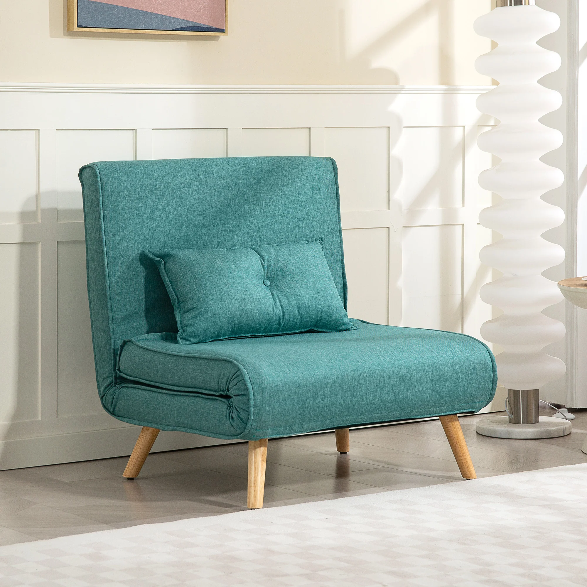 Fauteuil convertible 1 place 3 en 1, chauffeuse et fauteuil lit avec dossier réglable en 5 positions, oreiller inclus, canapé-lit clic-clac pour invités, salon, bureau, vert - Image 9
