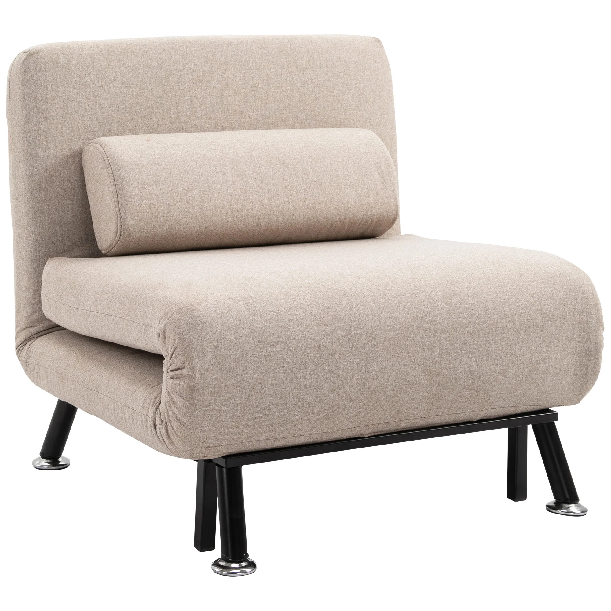 Fauteuil convertible 1 place chauffeuse 3 en 1 fauteuil lit avec dossier réglable en 5 positions, coussin inclus, canapé-lit 1 place pour invités, salon, charge 150 kg beige - Image 2