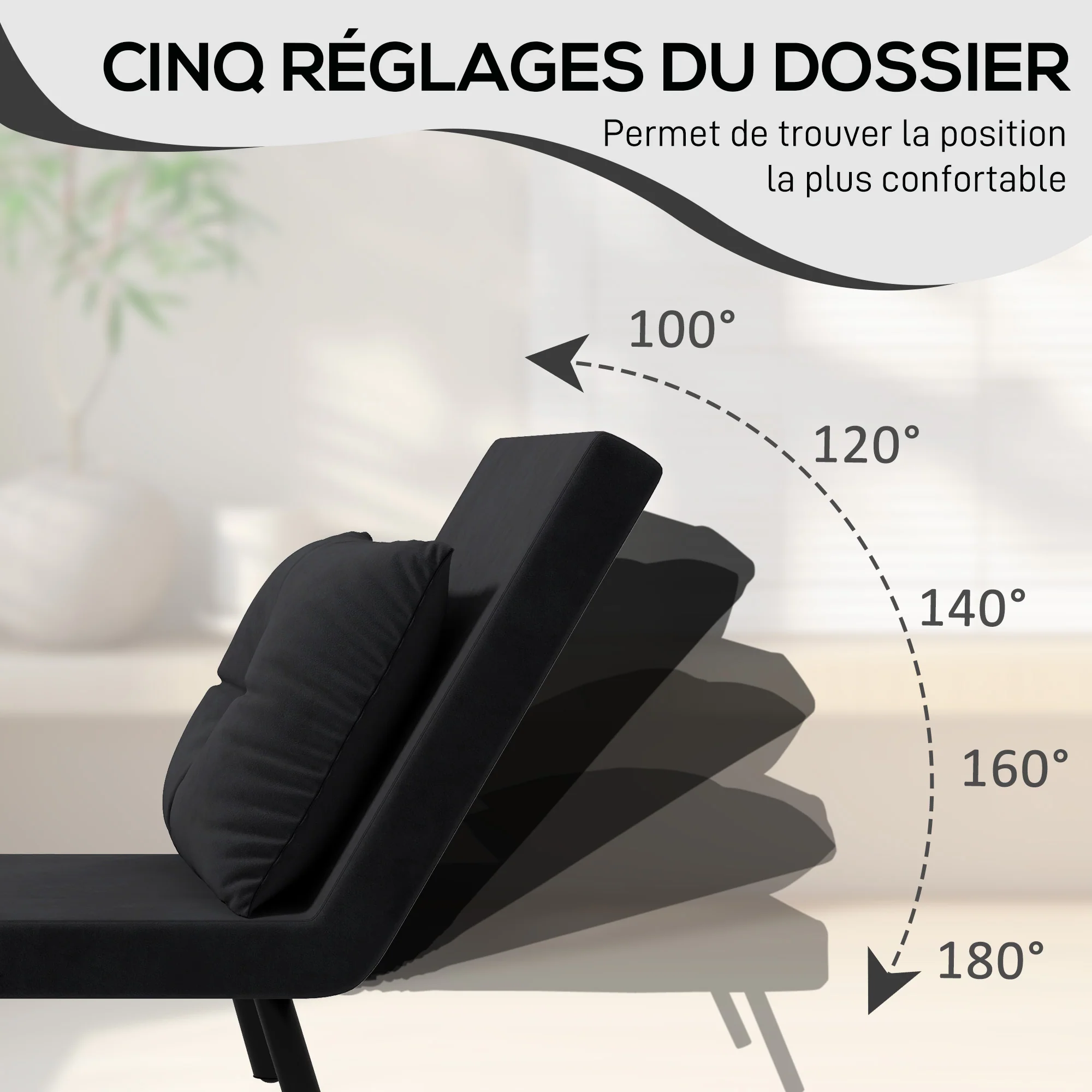 Fauteuil convertible 1 place chauffeuse 4 en 1 canapé convertible fauteuil lit avec dossier réglable en 5 positions, coussin inclus, canapé-lit 1 place pour invités, salon, charge 120 kg, noir - Image 6