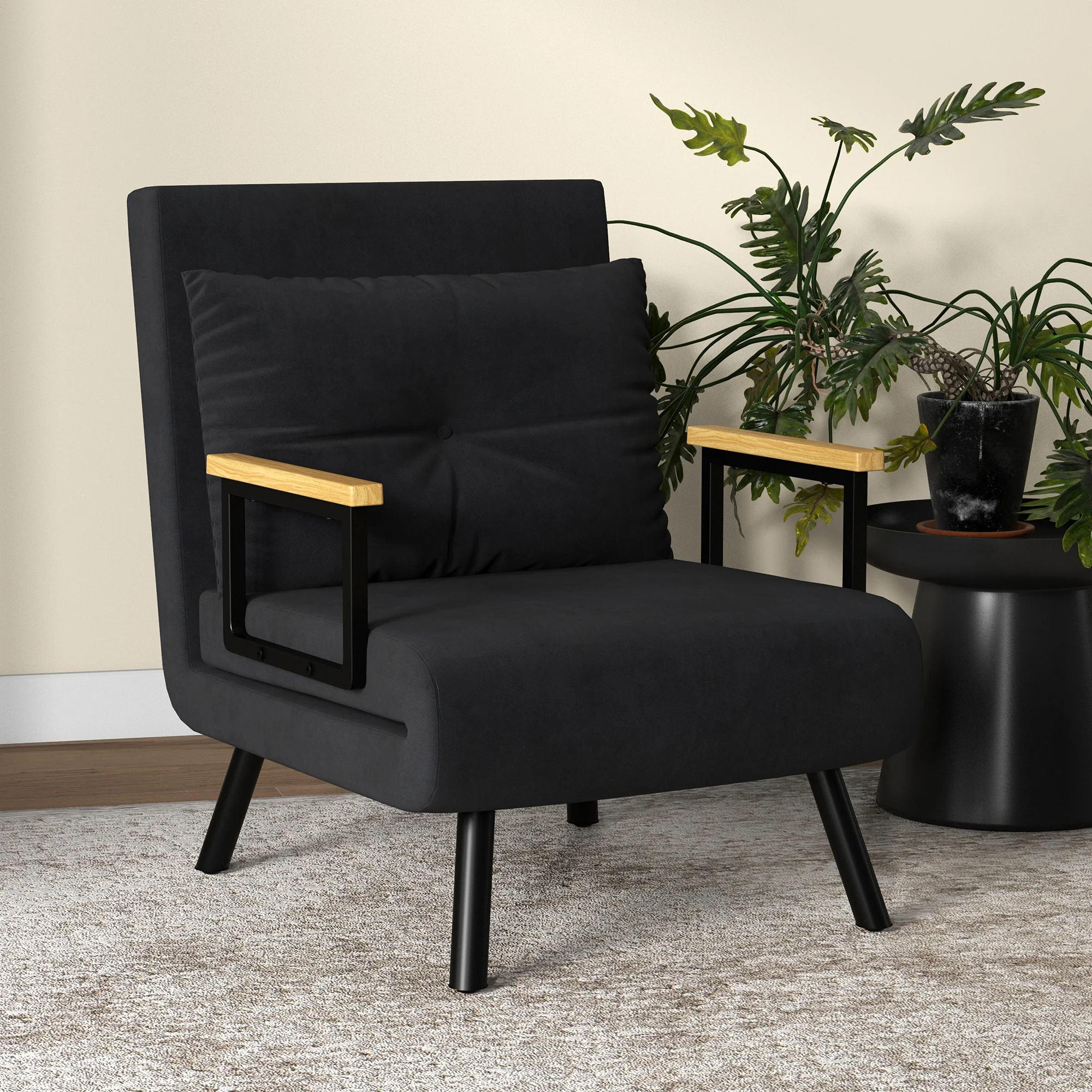 Fauteuil convertible 1 place chauffeuse 4 en 1 canapé convertible fauteuil lit avec dossier réglable en 5 positions, coussin inclus, canapé-lit 1 place pour invités, salon, charge 120 kg, noir - Image 8