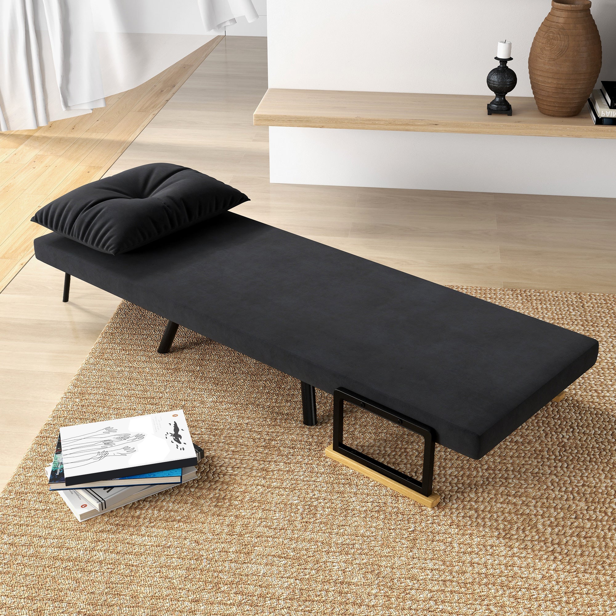 Fauteuil convertible 1 place chauffeuse 4 en 1 canapé convertible fauteuil lit avec dossier réglable en 5 positions, coussin inclus, canapé-lit 1 place pour invités, salon, charge 120 kg, noir - Image 9