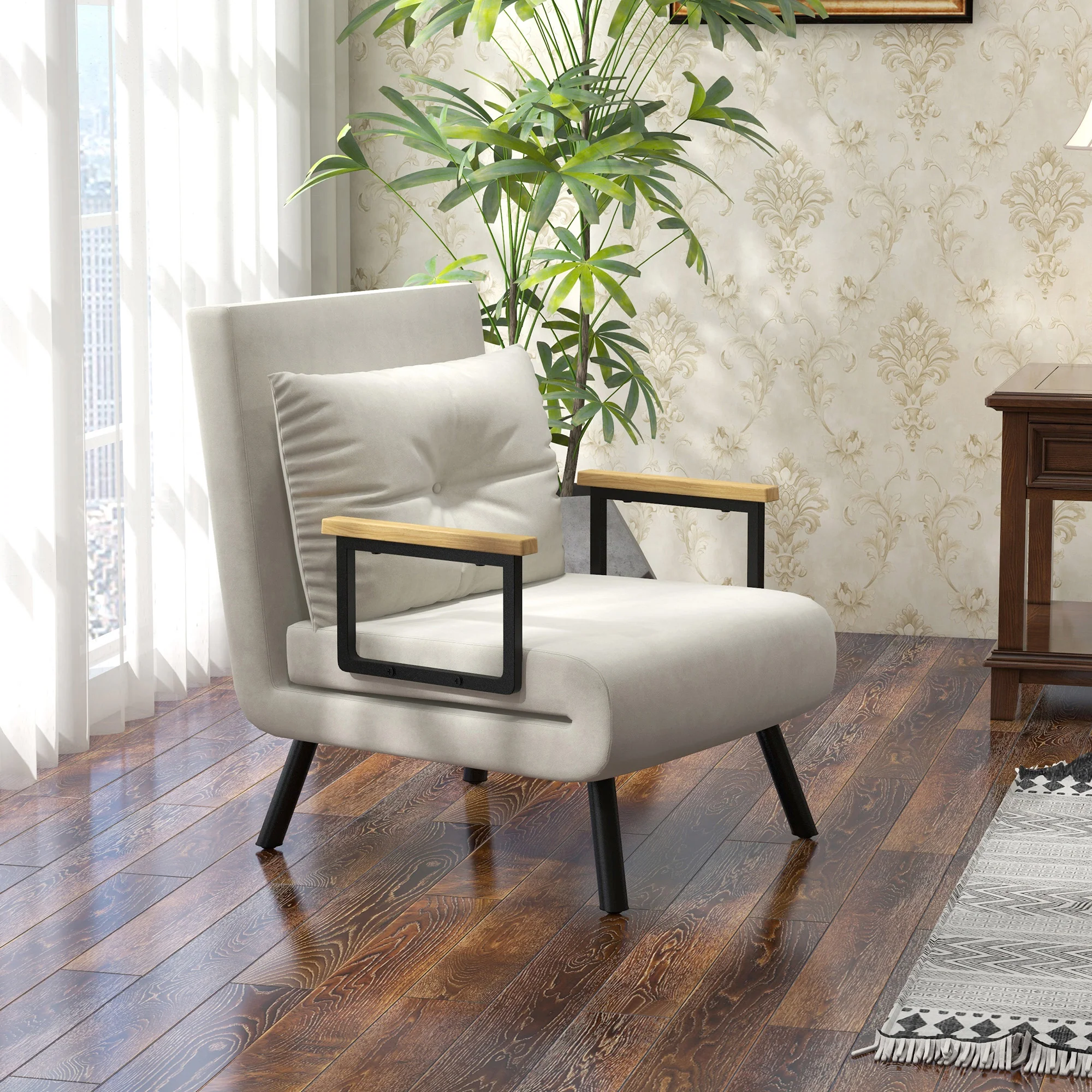 Fauteuil convertible 1 place chauffeuse 4 en 1 canapé convertible fauteuil lit avec dossier réglable en 5 positions, coussin inclus, canapé-lit 1 place pour invités, salon, charge 120 kg crème - Image 3