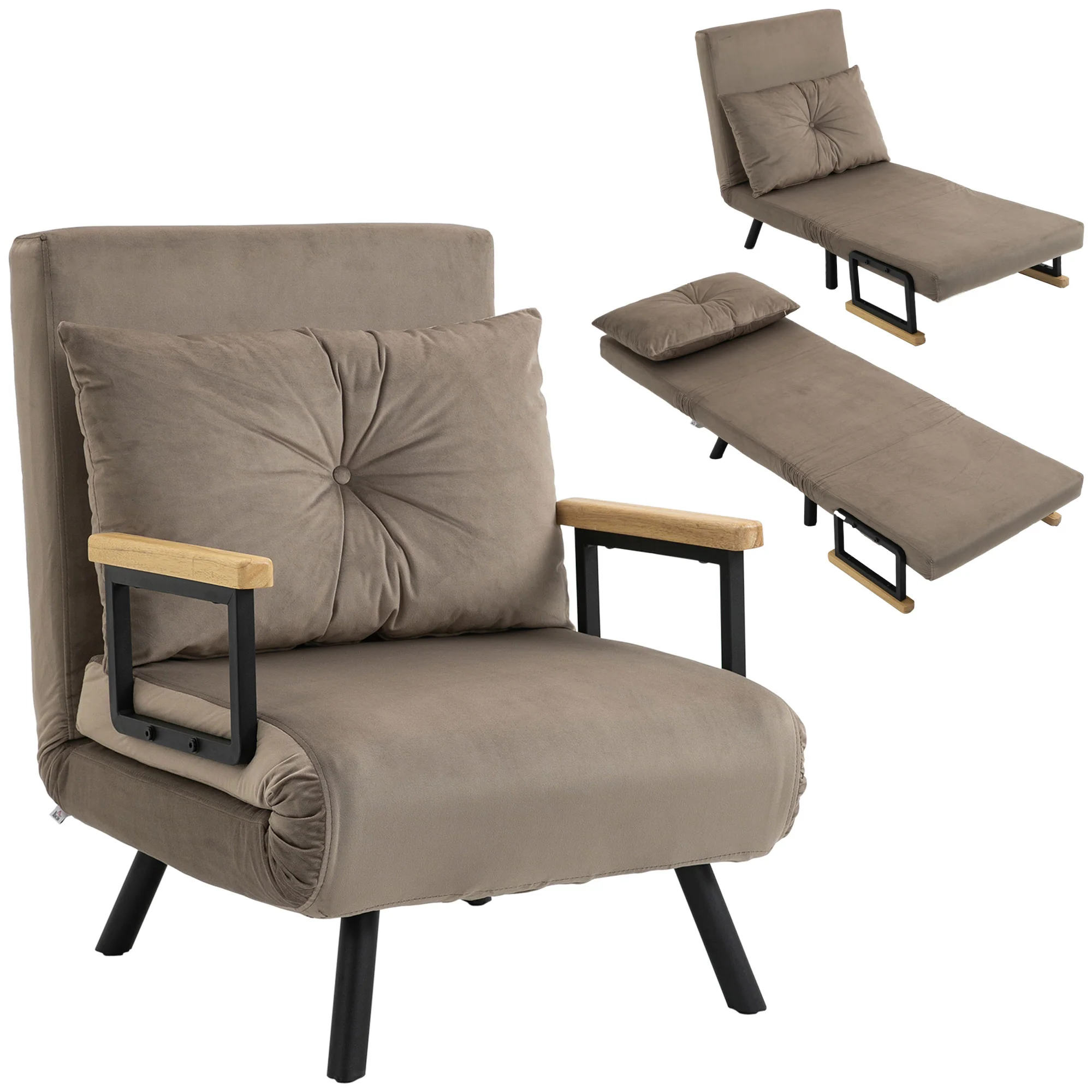 Fauteuil convertible 1 place chauffeuse 4 en 1 canapé convertible fauteuil lit avec dossier réglable en 5 positions, coussin inclus, canapé-lit 1 place pour invités, salon, charge 120 kg marron - Image 11