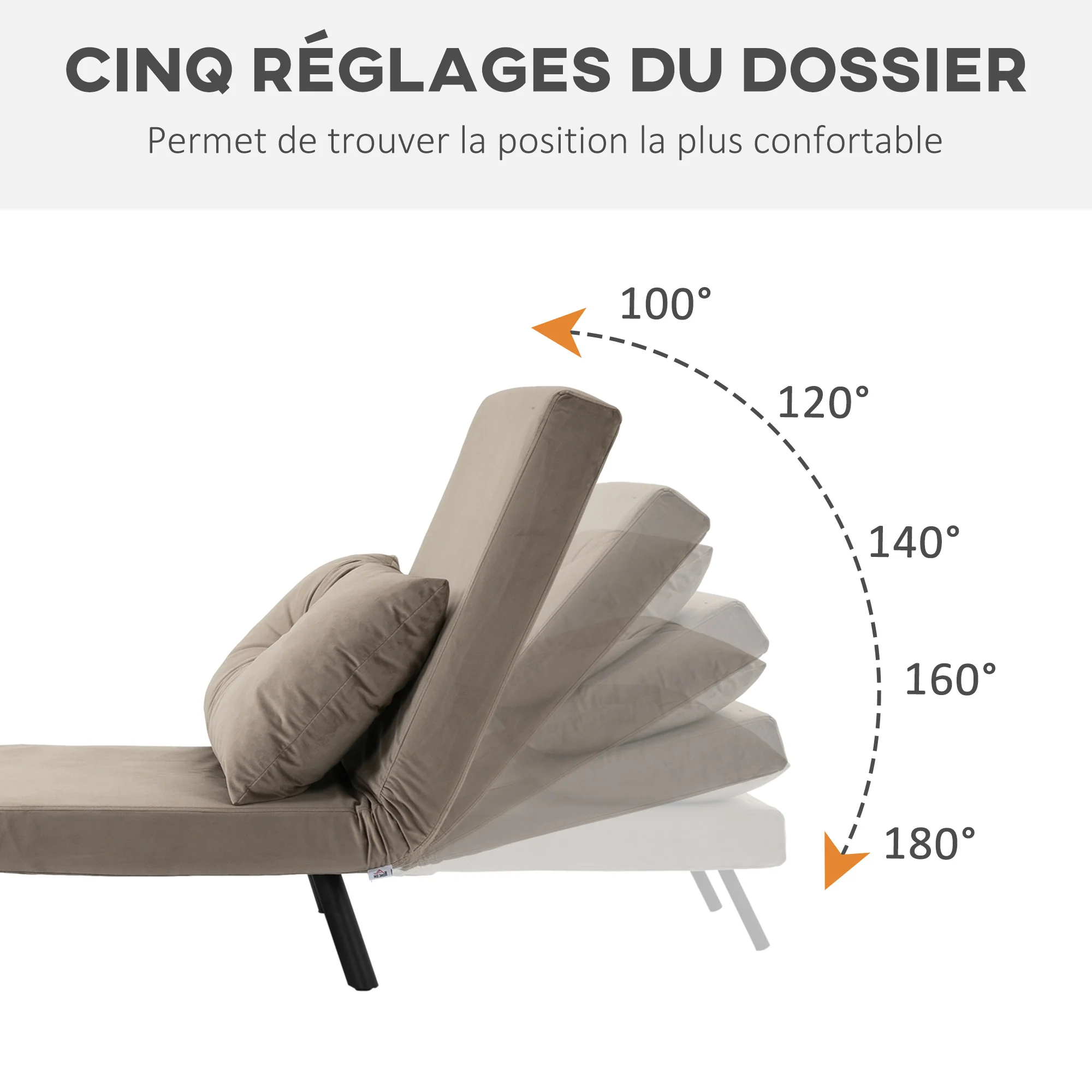 Fauteuil convertible 1 place chauffeuse 4 en 1 canapé convertible fauteuil lit avec dossier réglable en 5 positions, coussin inclus, canapé-lit 1 place pour invités, salon, charge 120 kg marron - Image 6