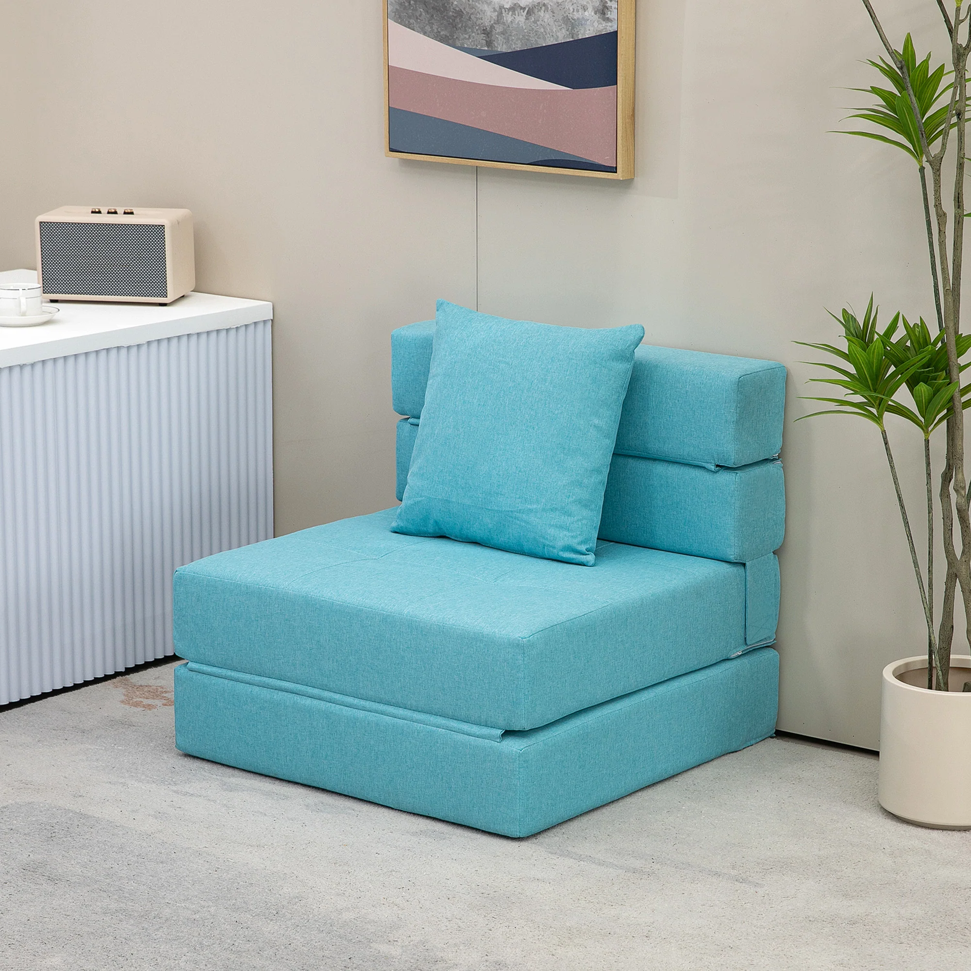 Fauteuil convertible 1 place fauteuil lit chauffeuse 1 place - coussin déhoussable inclus - chaise de sol pour invités, salon, charge 120 kg, bleu - Image 3