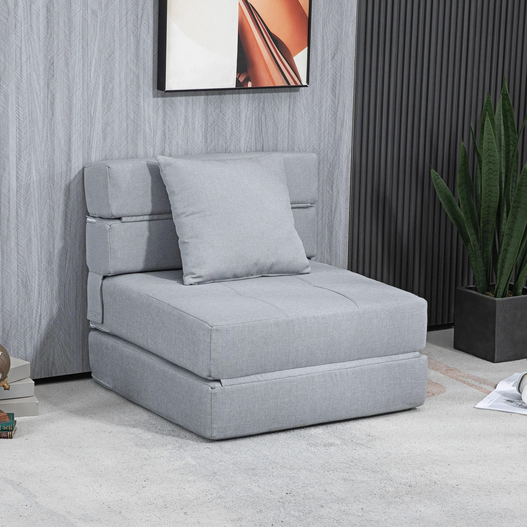 Fauteuil convertible 1 place fauteuil lit chauffeuse 1 place - coussin déhoussable inclus - chaise de sol pour invités, salon, charge 120 kg, gris clair - Image 3