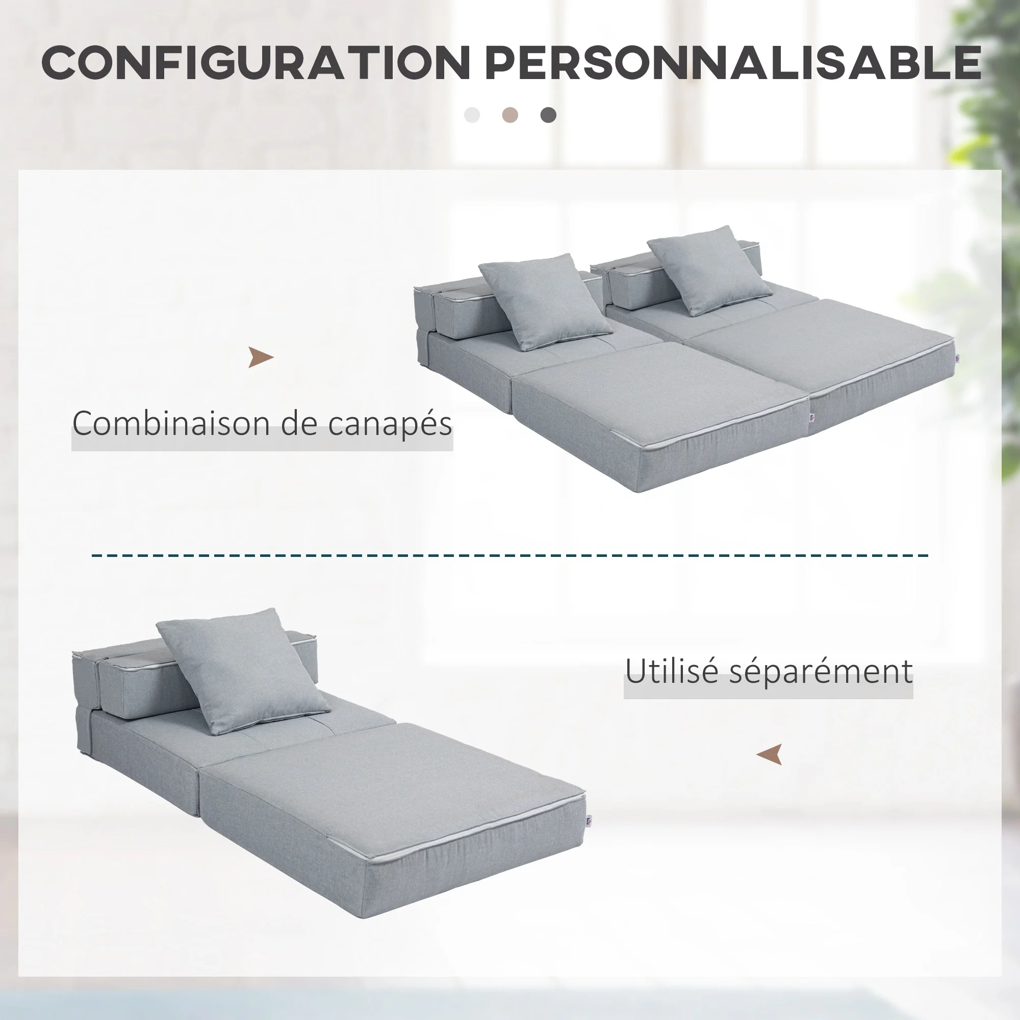Fauteuil convertible 1 place fauteuil lit chauffeuse 1 place - coussin déhoussable inclus - chaise de sol pour invités, salon, charge 120 kg, gris clair - Image 8