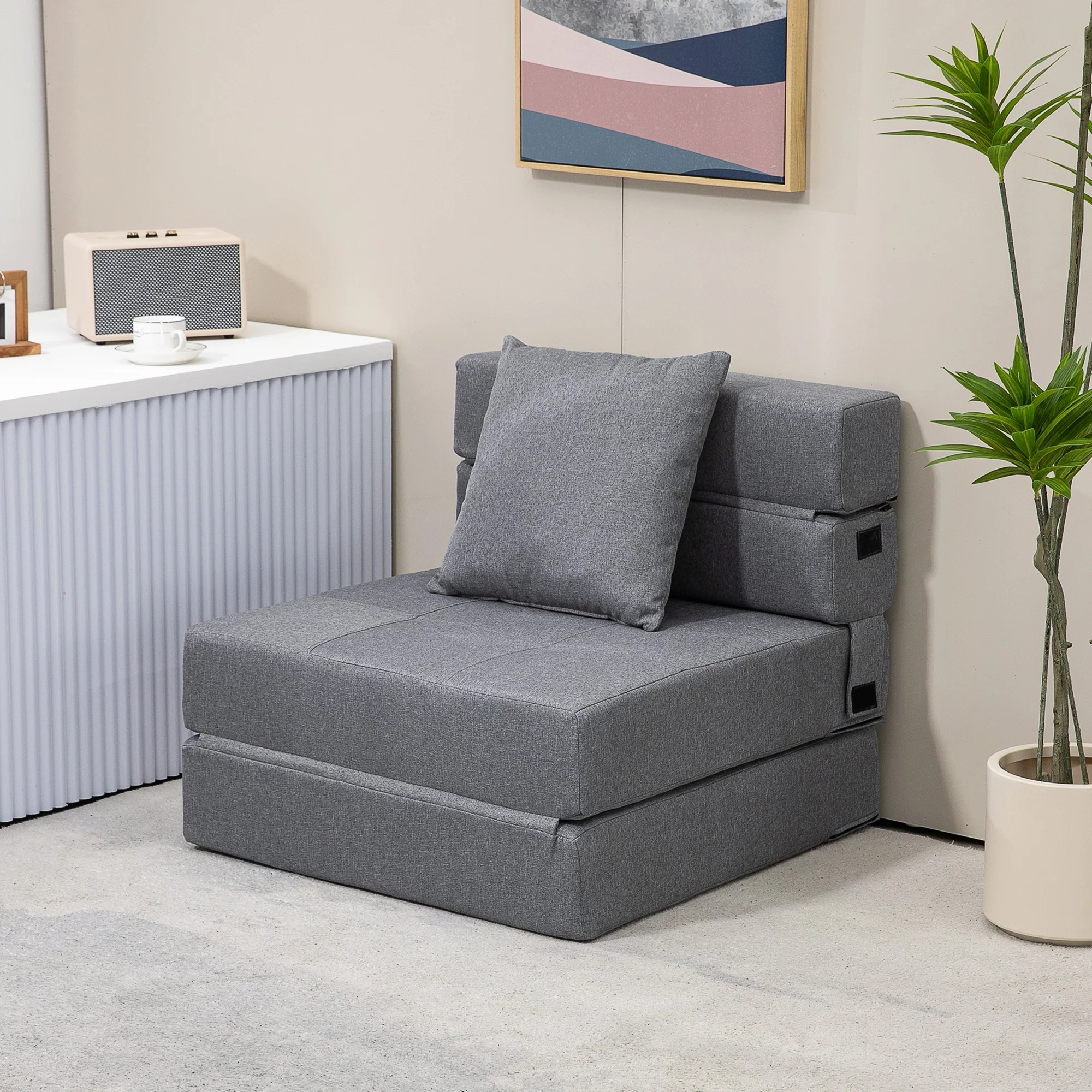 Fauteuil convertible 1 place fauteuil lit chauffeuse 1 place - coussin déhoussable inclus - chaise de sol pour invités, salon, charge 120 kg, gris foncé - Image 3