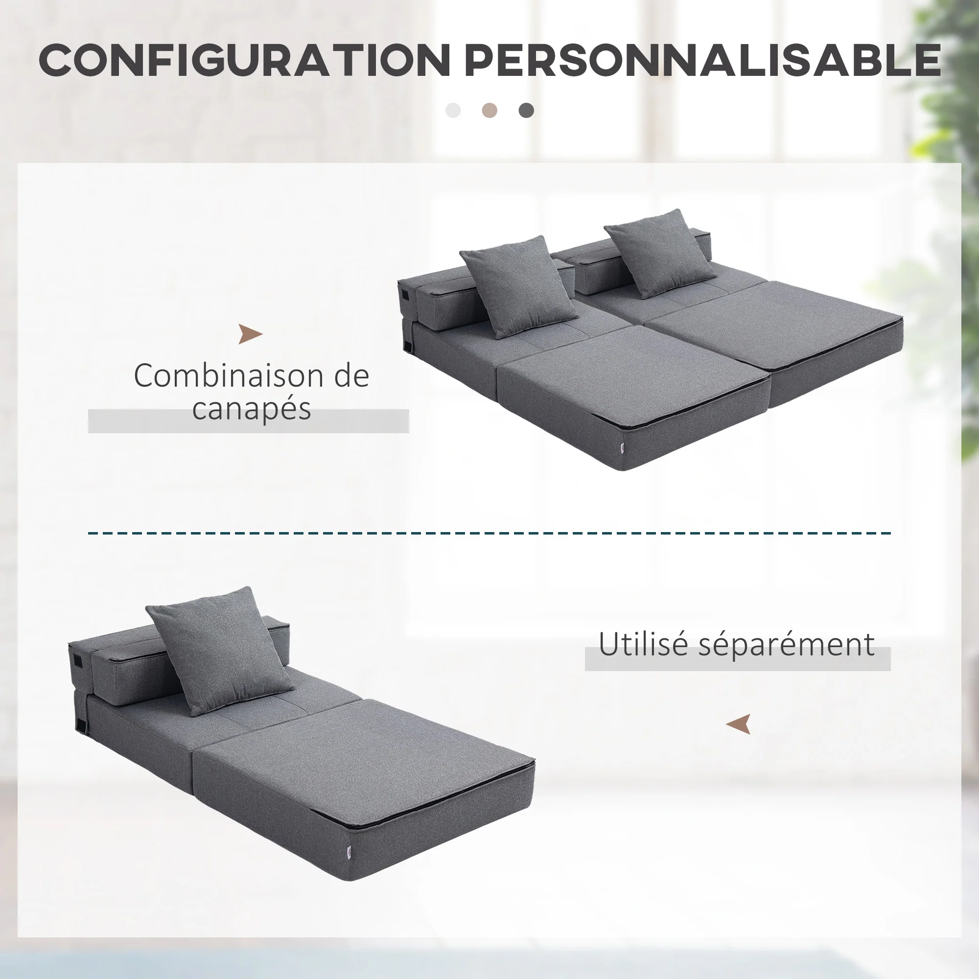 Fauteuil convertible 1 place fauteuil lit chauffeuse 1 place - coussin déhoussable inclus - chaise de sol pour invités, salon, charge 120 kg, gris foncé - Image 8