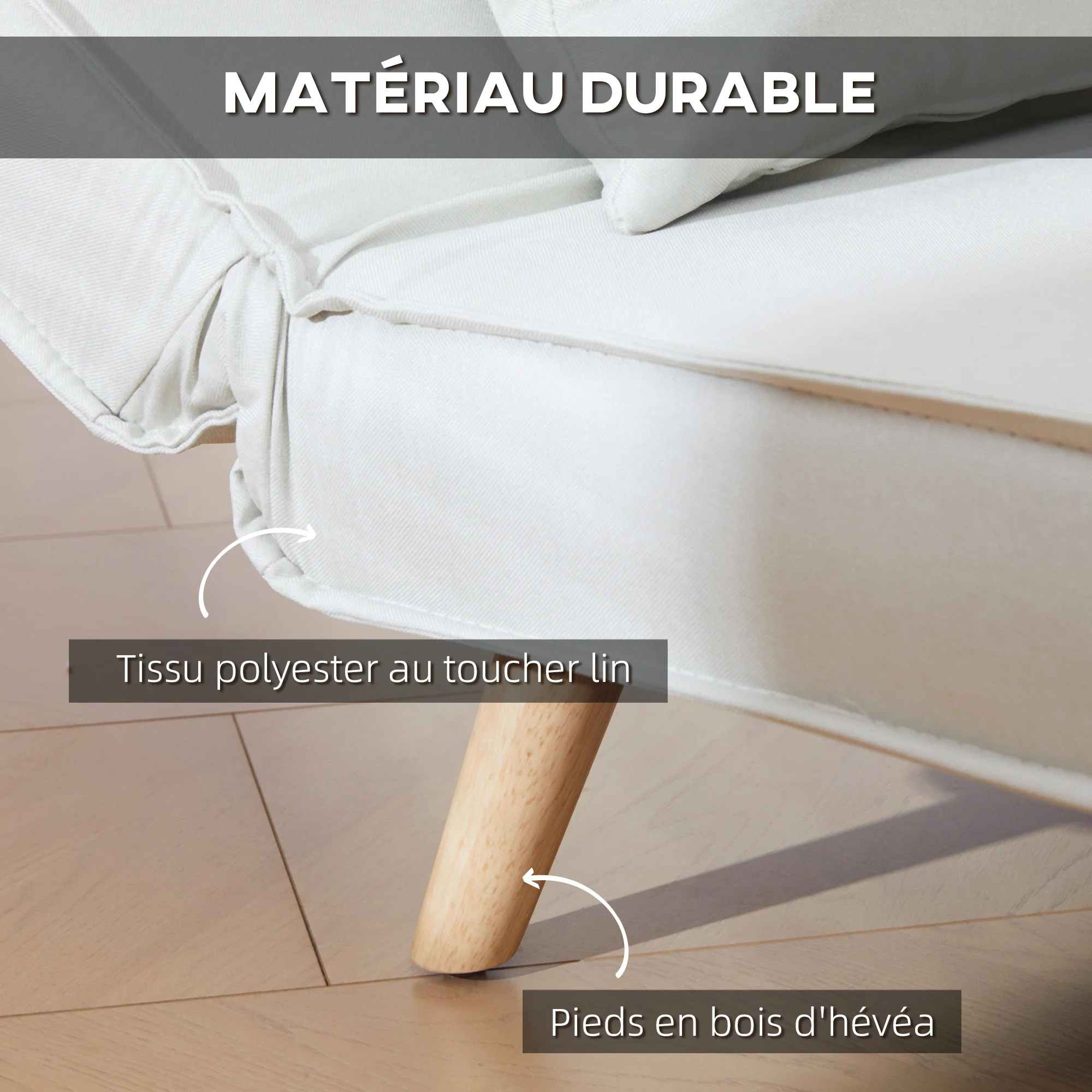 fauteuil convertible 1 place, fauteuil-lit chauffeuse 3 en 1 avec dossier réglable 6 positions, oreiller, siège rembourré, tissu en lin, canapé-lit pour invités, salon, bureau, crème - Image 6