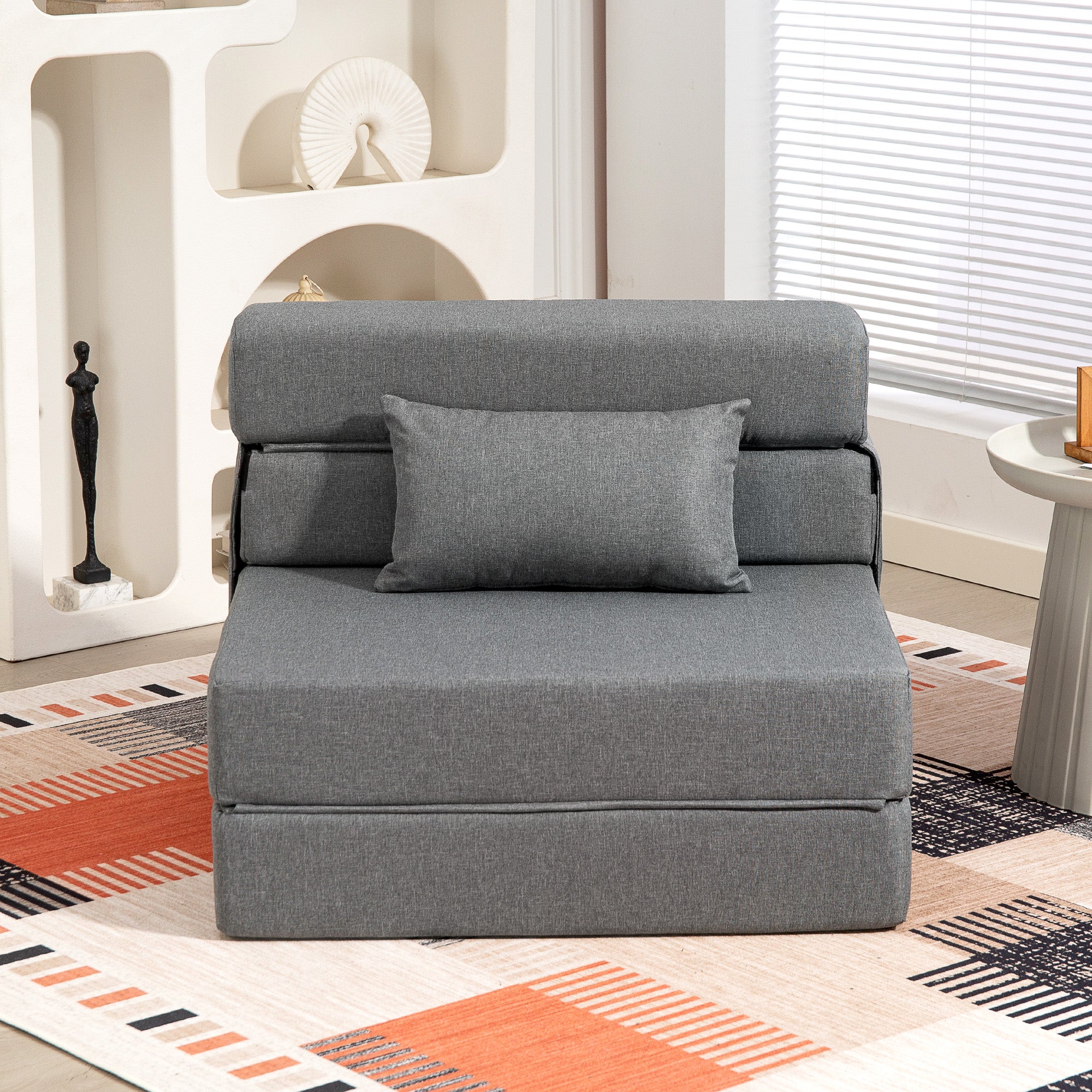 Fauteuil convertible 1 place fauteuil lit pliant chauffeuse 1 place 3 en 1 avec assise rembourré, coussin inclus, matelas pliable portable pour invités, salon, petit espace, charge 120 kg, gris - Image 8