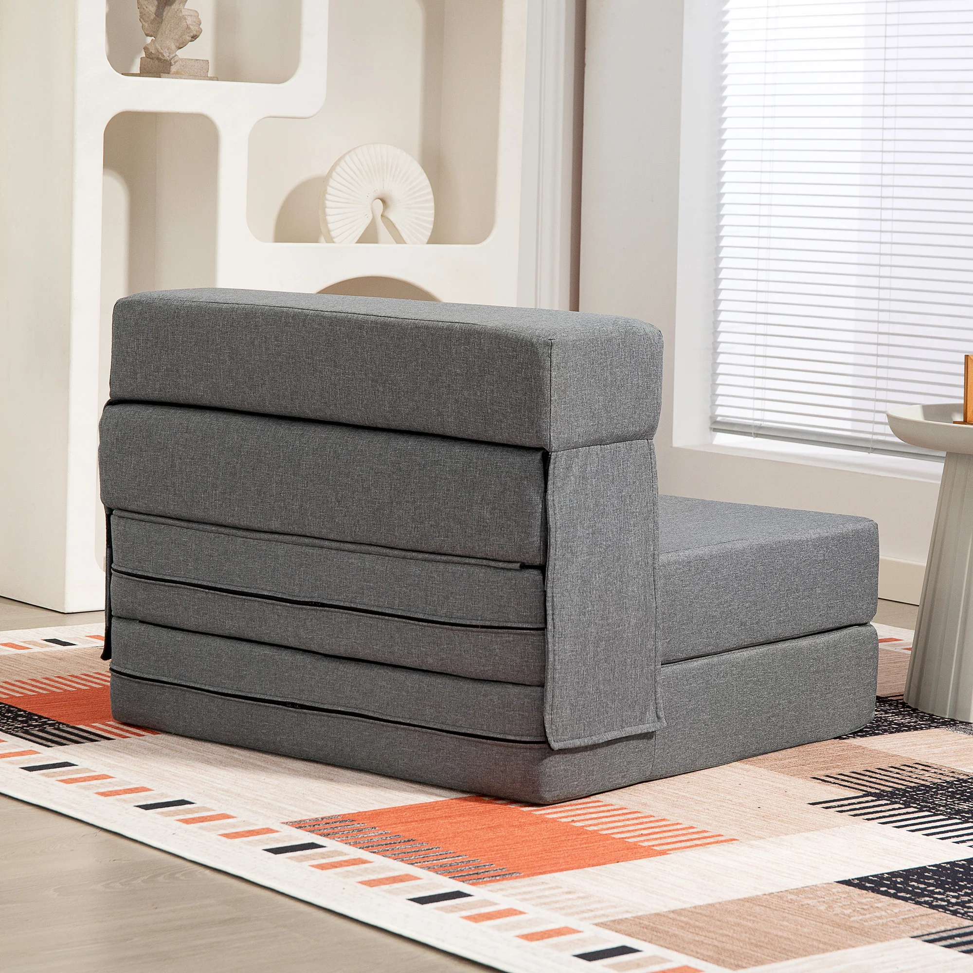 Fauteuil convertible 1 place fauteuil lit pliant chauffeuse 1 place 3 en 1 avec assise rembourré, coussin inclus, matelas pliable portable pour invités, salon, petit espace, charge 120 kg, gris - Image 9