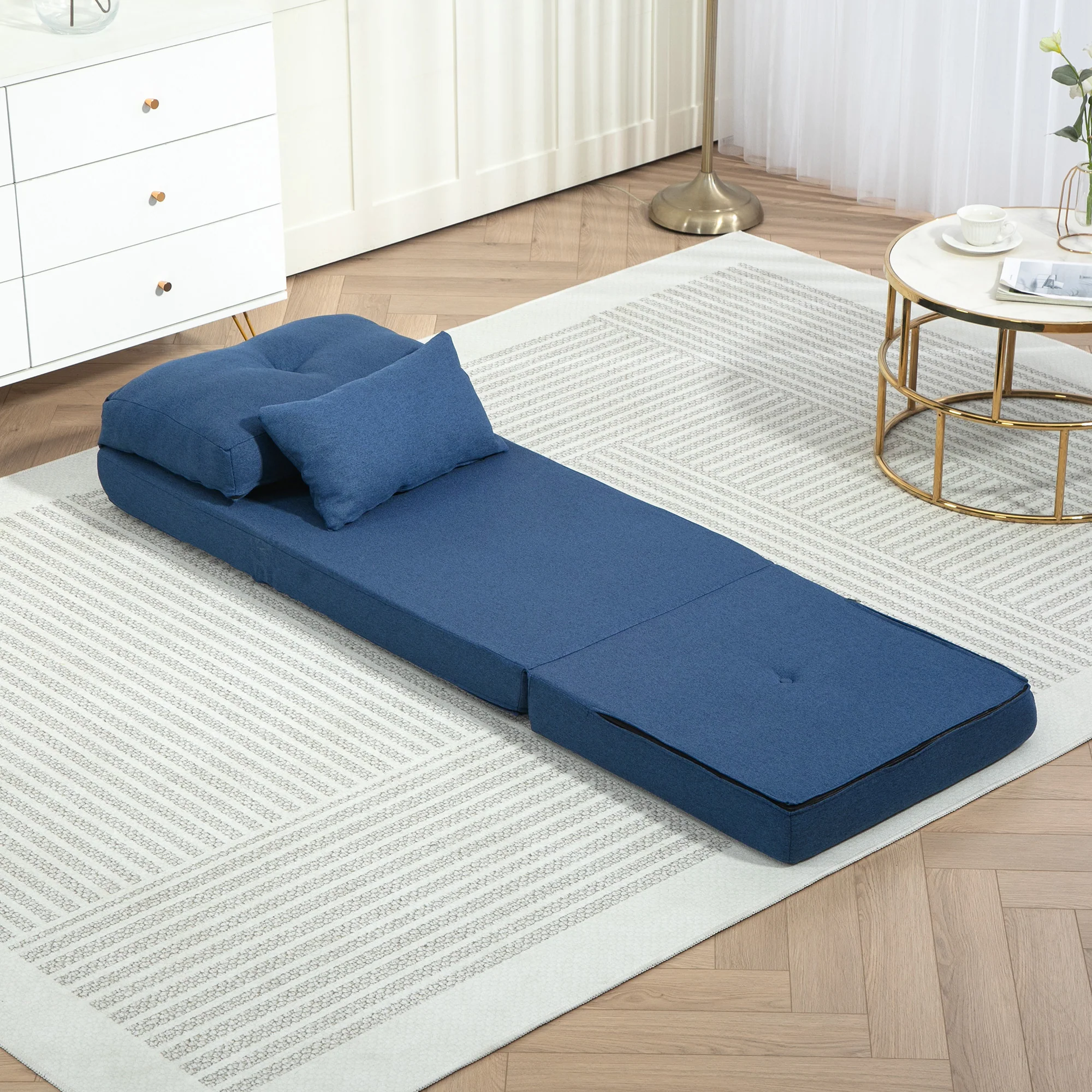 Fauteuil convertible 1 place fauteuil paresseux lit chauffeuse 1 place - coussin inclus, dossier réglable - salon, charge 120 kg, tissu lin bleu foncé - Image 9