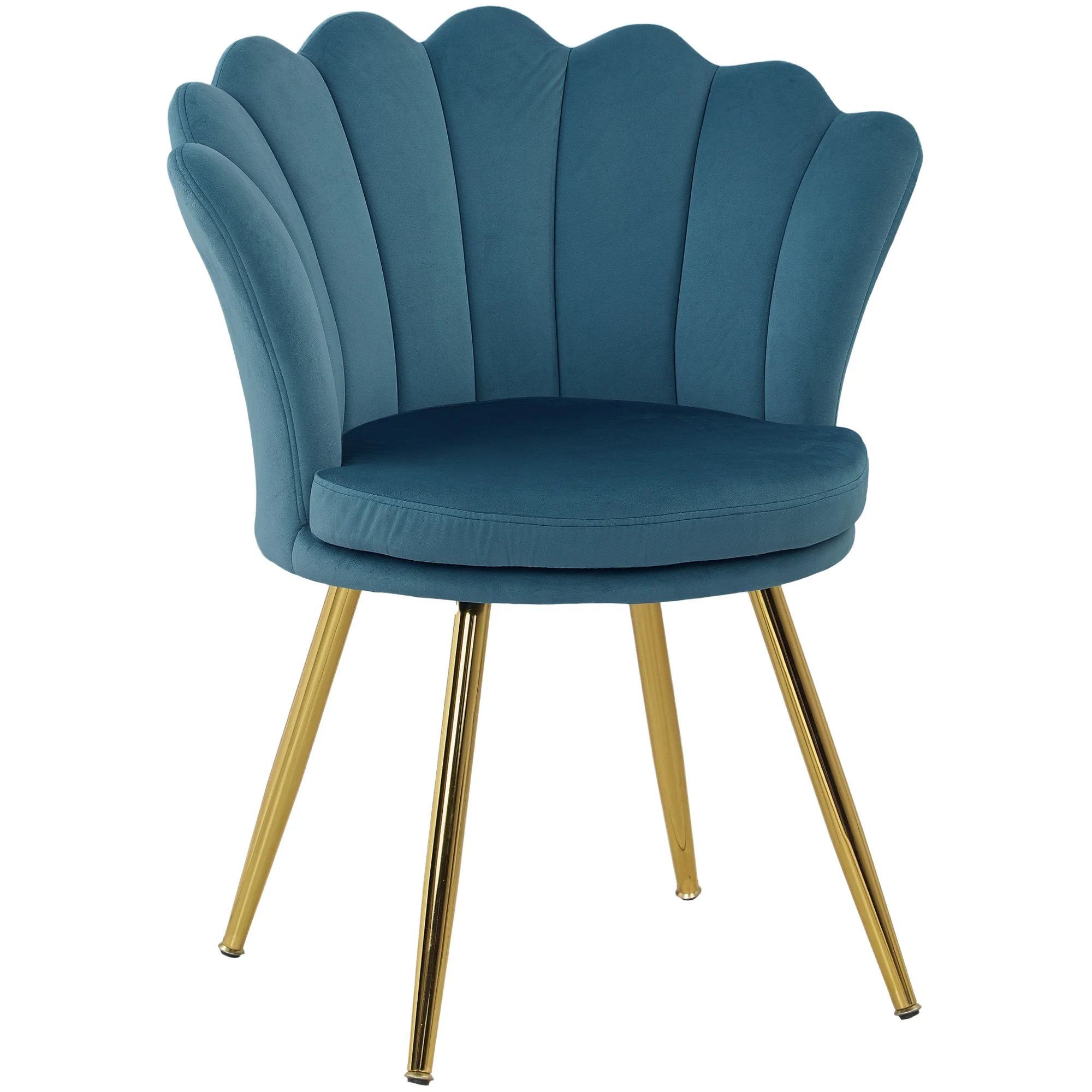Fauteuil coquillage chaise coiffeuse fauteuil en velours avec pieds en métal doré pour salon chambre et salle à manger 67l x 64P x 77H cm bleu - Image 2
