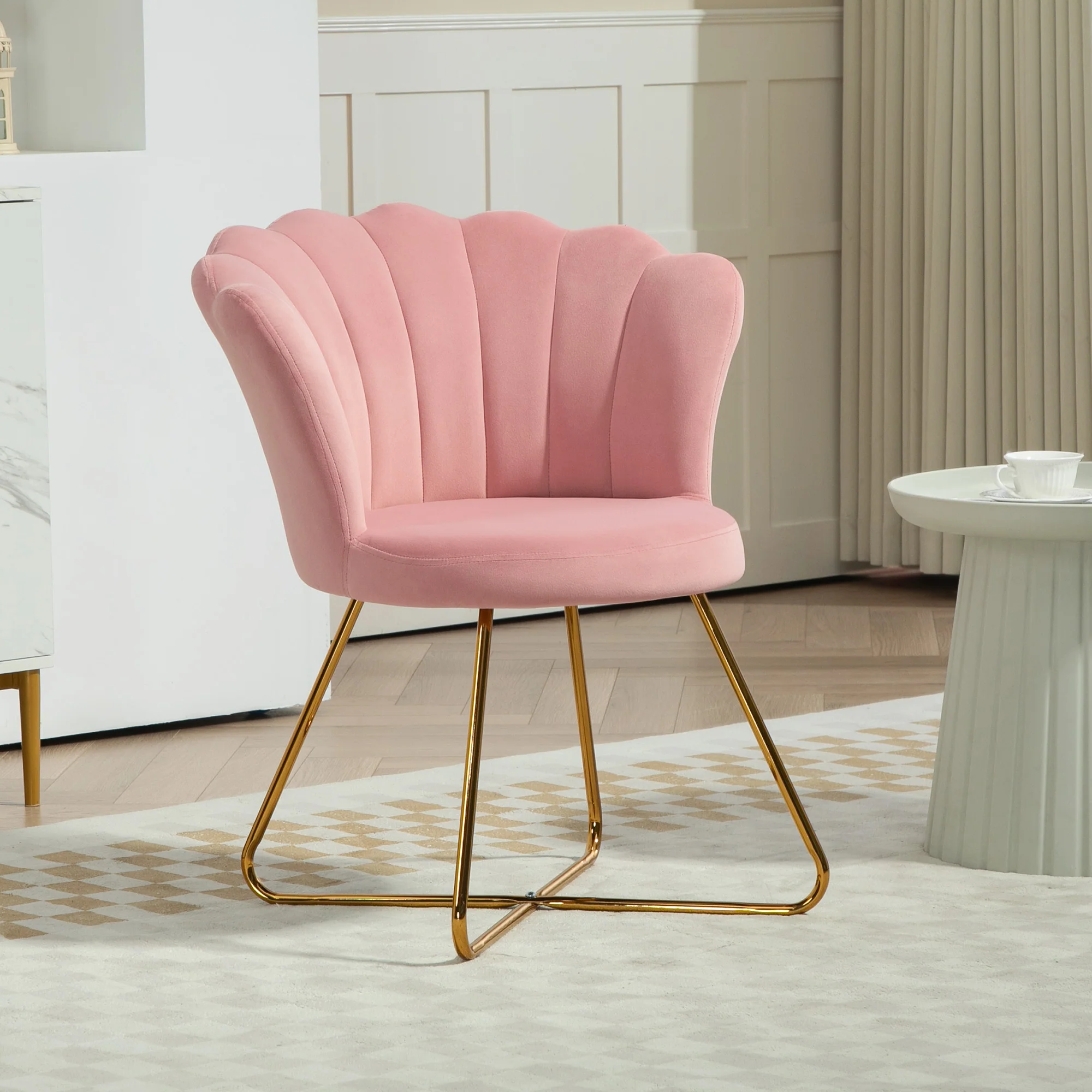 Fauteuil coquillage chaise coiffeuse fauteuil en velours fauteuil de salon avec pieds en acier pour salon et chambre 69 x 64 x 80 cm rose - Image 3