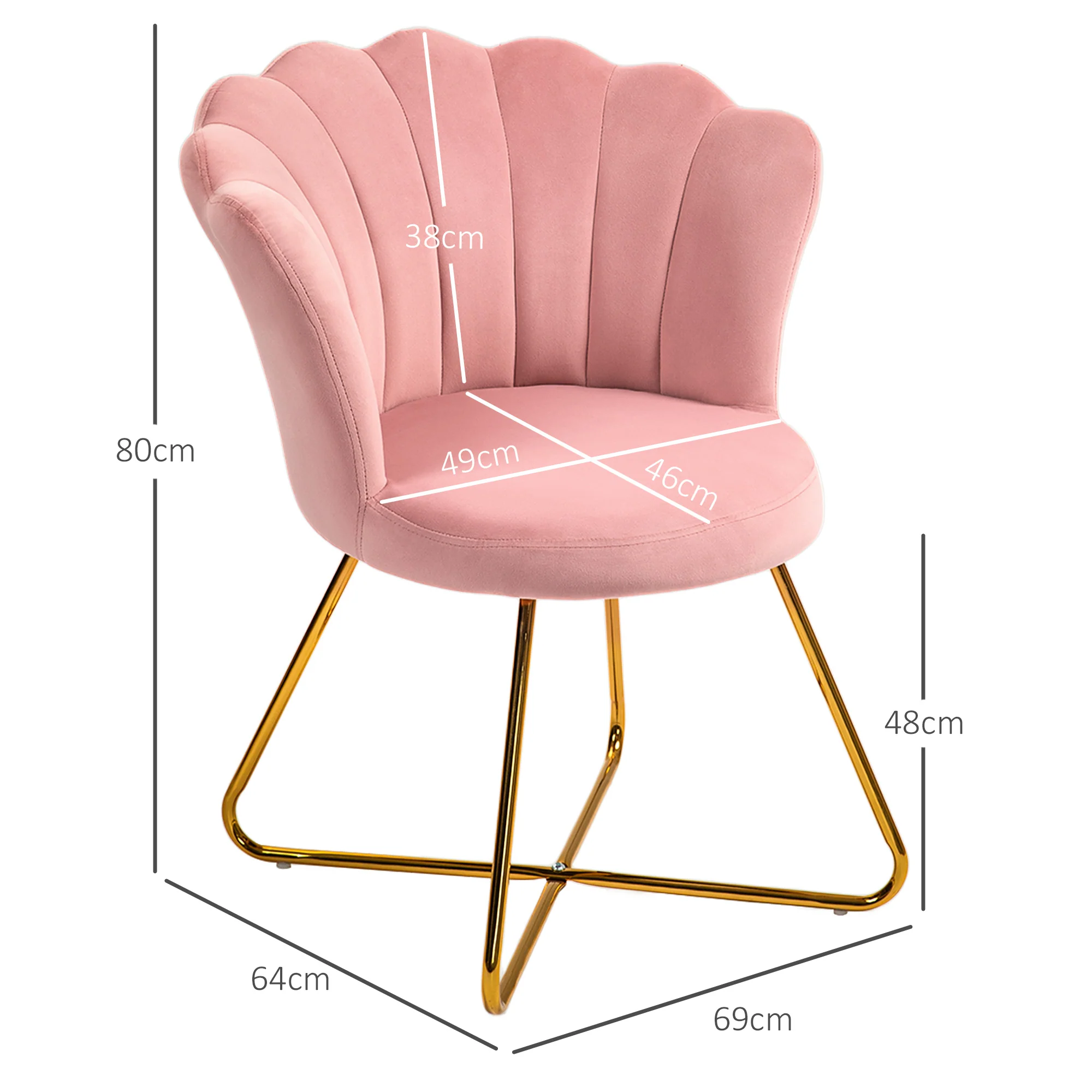 Fauteuil coquillage chaise coiffeuse fauteuil en velours fauteuil de salon avec pieds en acier pour salon et chambre 69 x 64 x 80 cm rose - Image 4