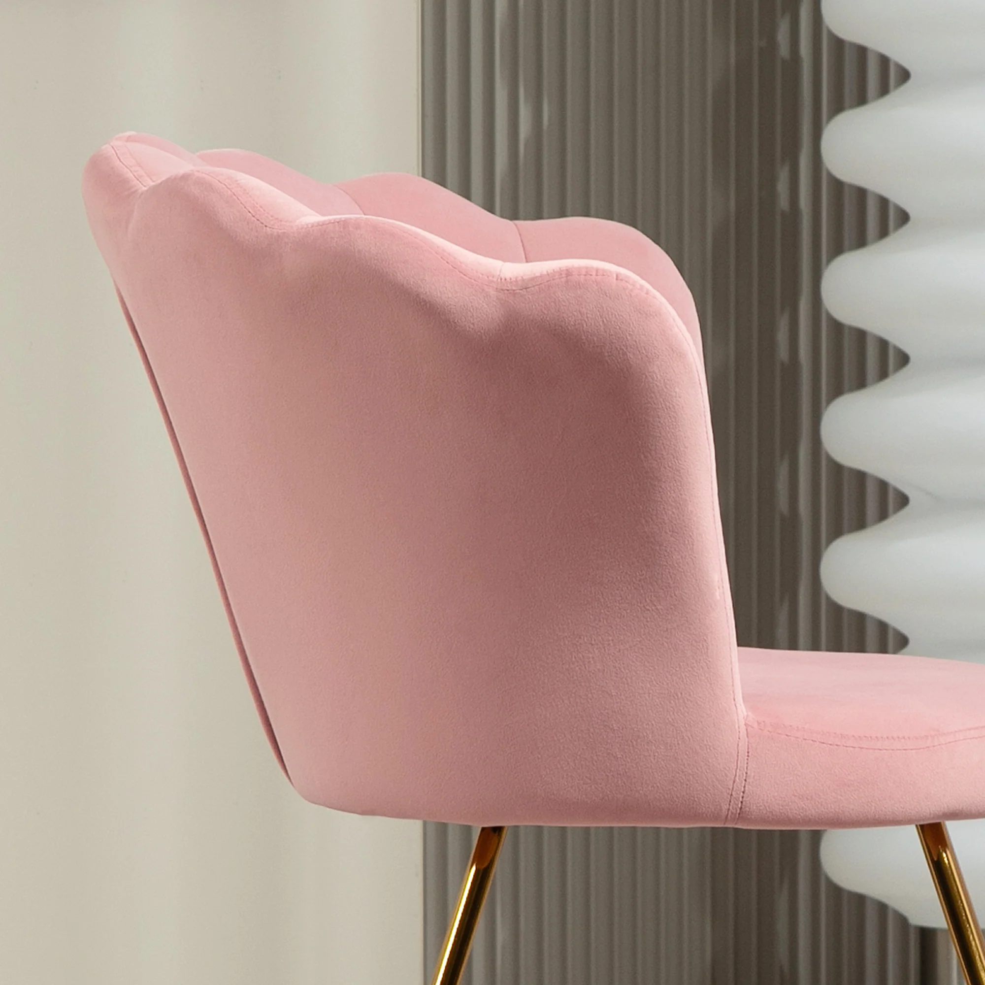 Fauteuil coquillage chaise coiffeuse fauteuil en velours fauteuil de salon avec pieds en acier pour salon et chambre 69 x 64 x 80 cm rose - Image 9