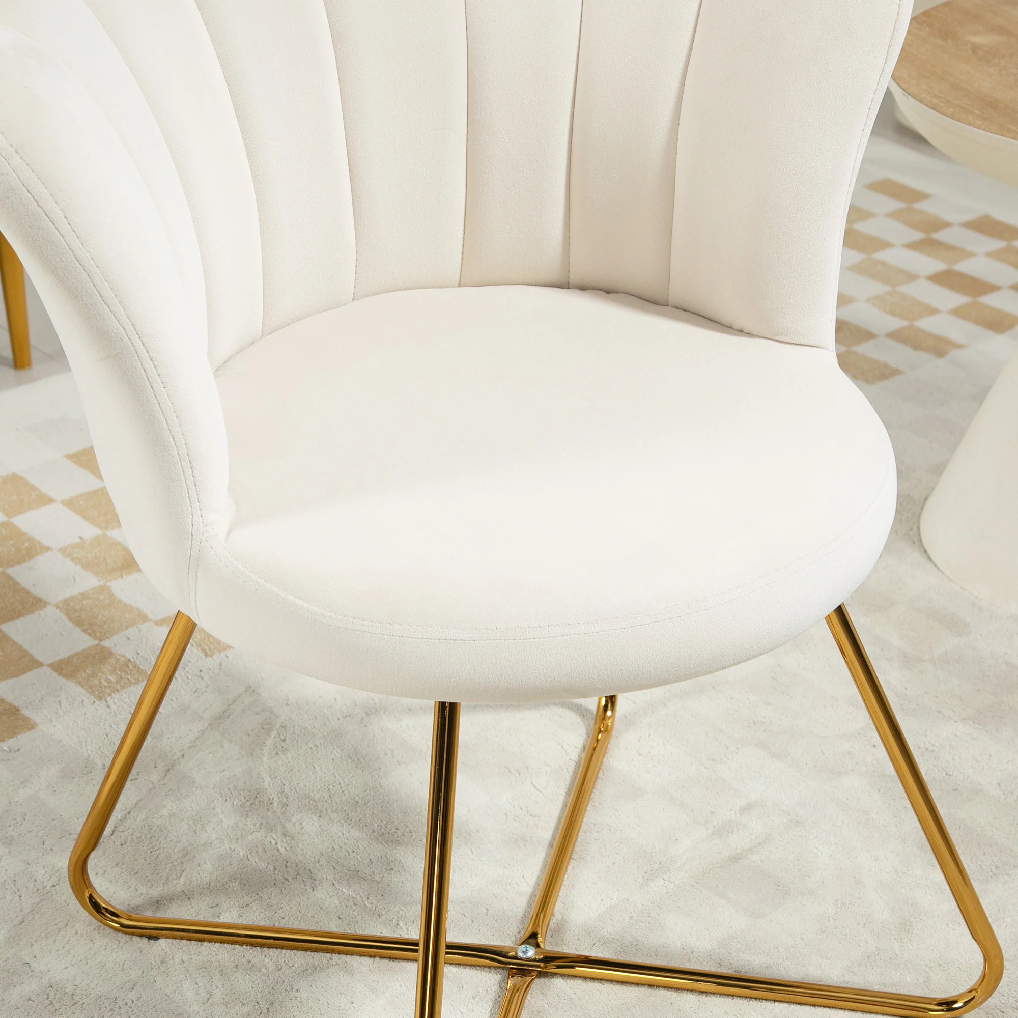 Fauteuil coquillage chaise coiffeuse fauteuil en velours fauteuil de salon avec pieds en acier pour salon et chambre 69 x 64 x 80 cm crème - Image 10