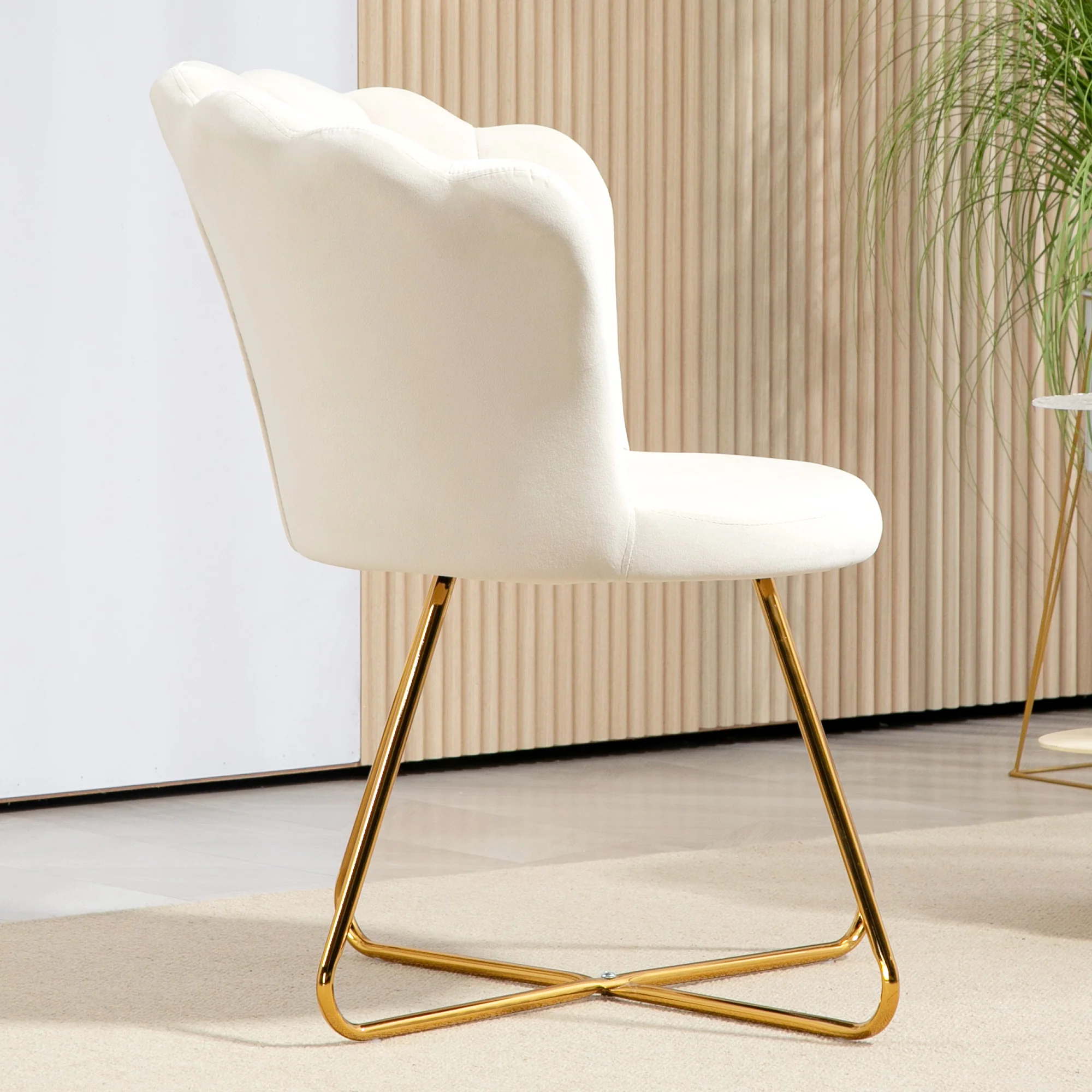 Fauteuil coquillage chaise coiffeuse fauteuil en velours fauteuil de salon avec pieds en acier pour salon et chambre 69 x 64 x 80 cm crème - Image 9
