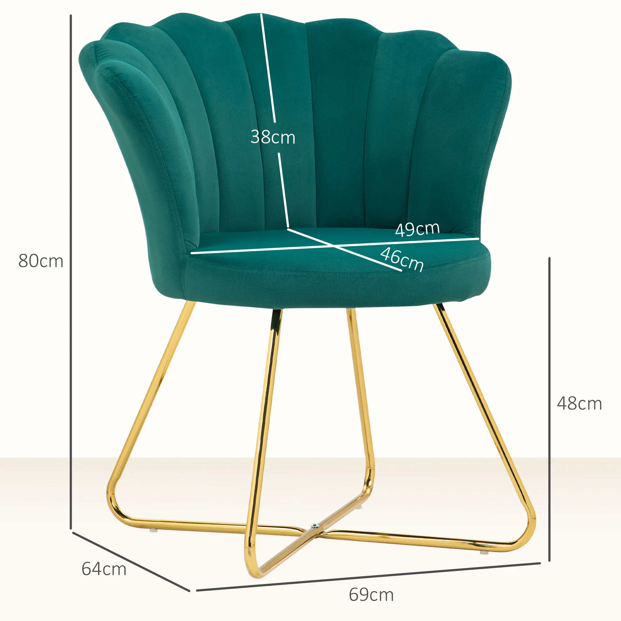 Fauteuil coquillage chaise coiffeuse fauteuil en velours fauteuil de salon avec pieds en acier pour salon et chambre 69 x 64 x 80 cm vert foncé - Image 4