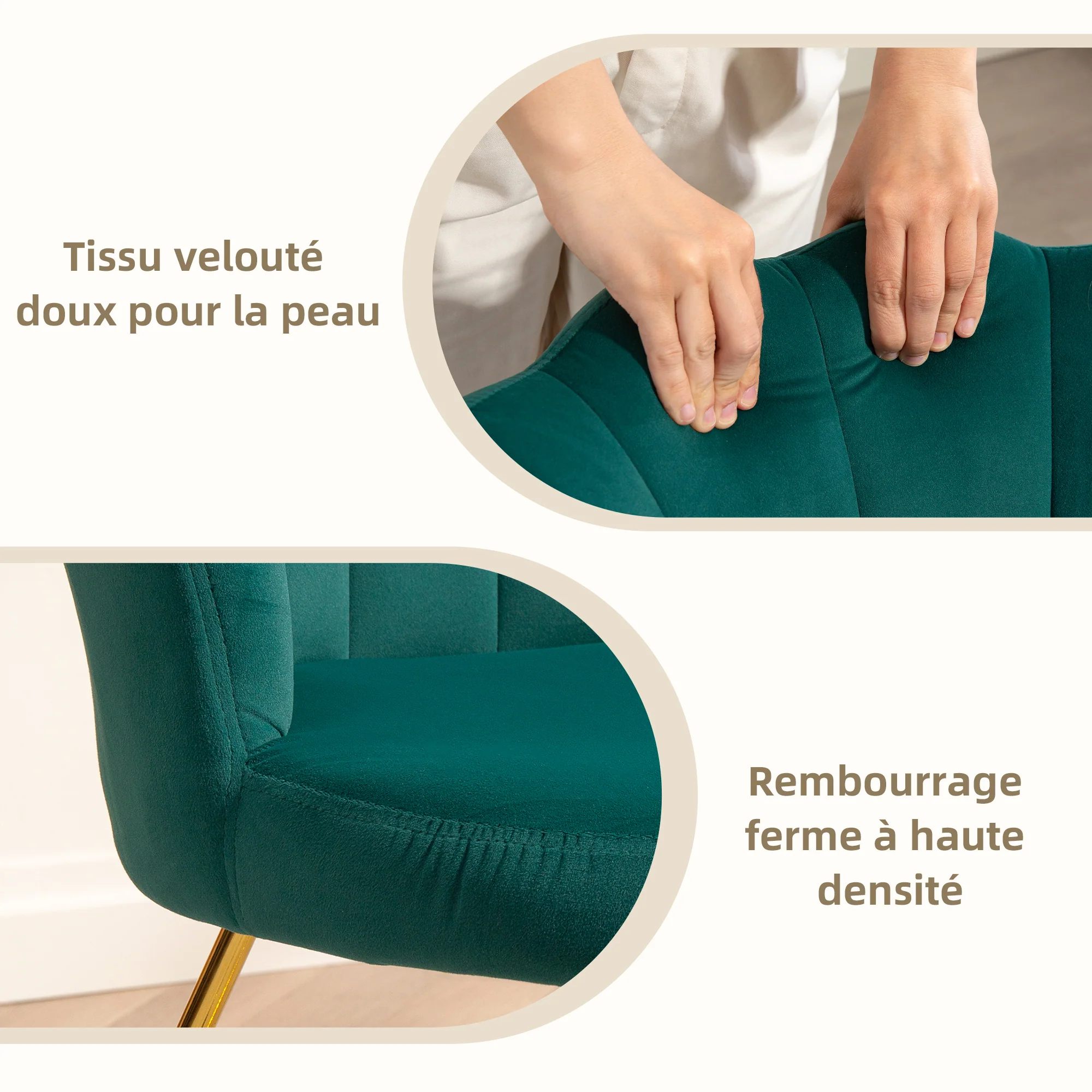 Fauteuil coquillage chaise coiffeuse fauteuil en velours fauteuil de salon avec pieds en acier pour salon et chambre 69 x 64 x 80 cm vert foncé - Image 6