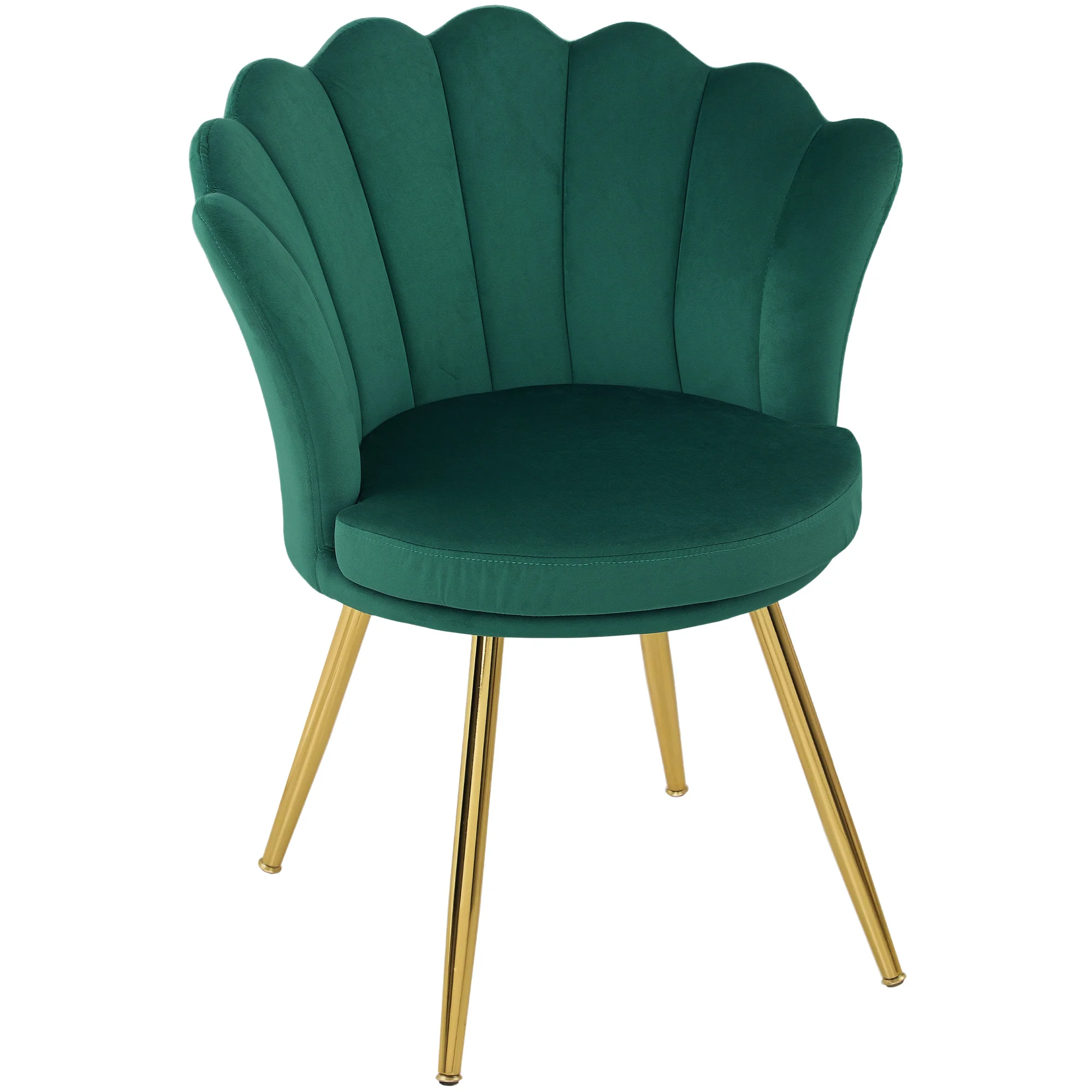 Fauteuil coquillage chaise coiffeuse fauteuil en velours fauteuil de salon avec pieds en métal doré pour salon chambre et salle à manger 67l x 64P x 77H cm vert