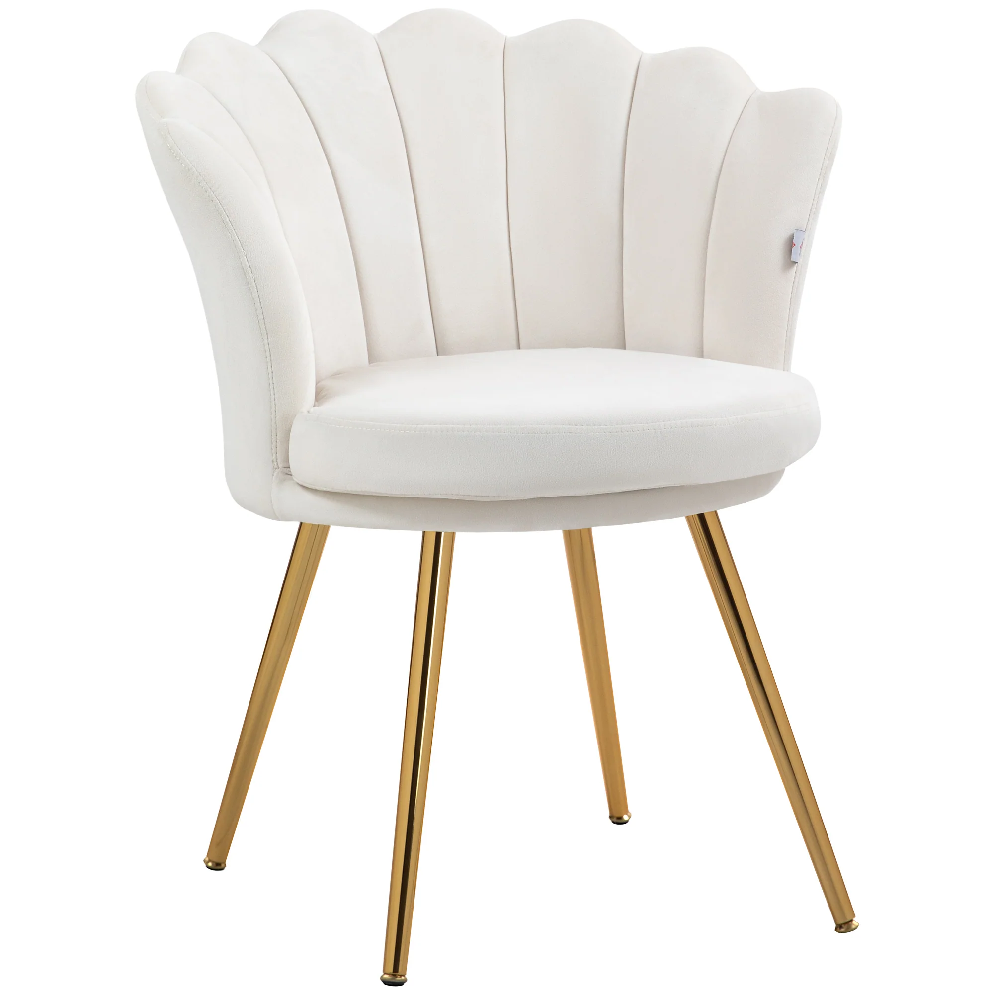 Fauteuil coquillage chaise coiffeuse fauteuil en velours fauteuil de salon avec pieds en métal doré pour salon chambre et salle à manger 67l x 64P x 77H cm crème - Image 2