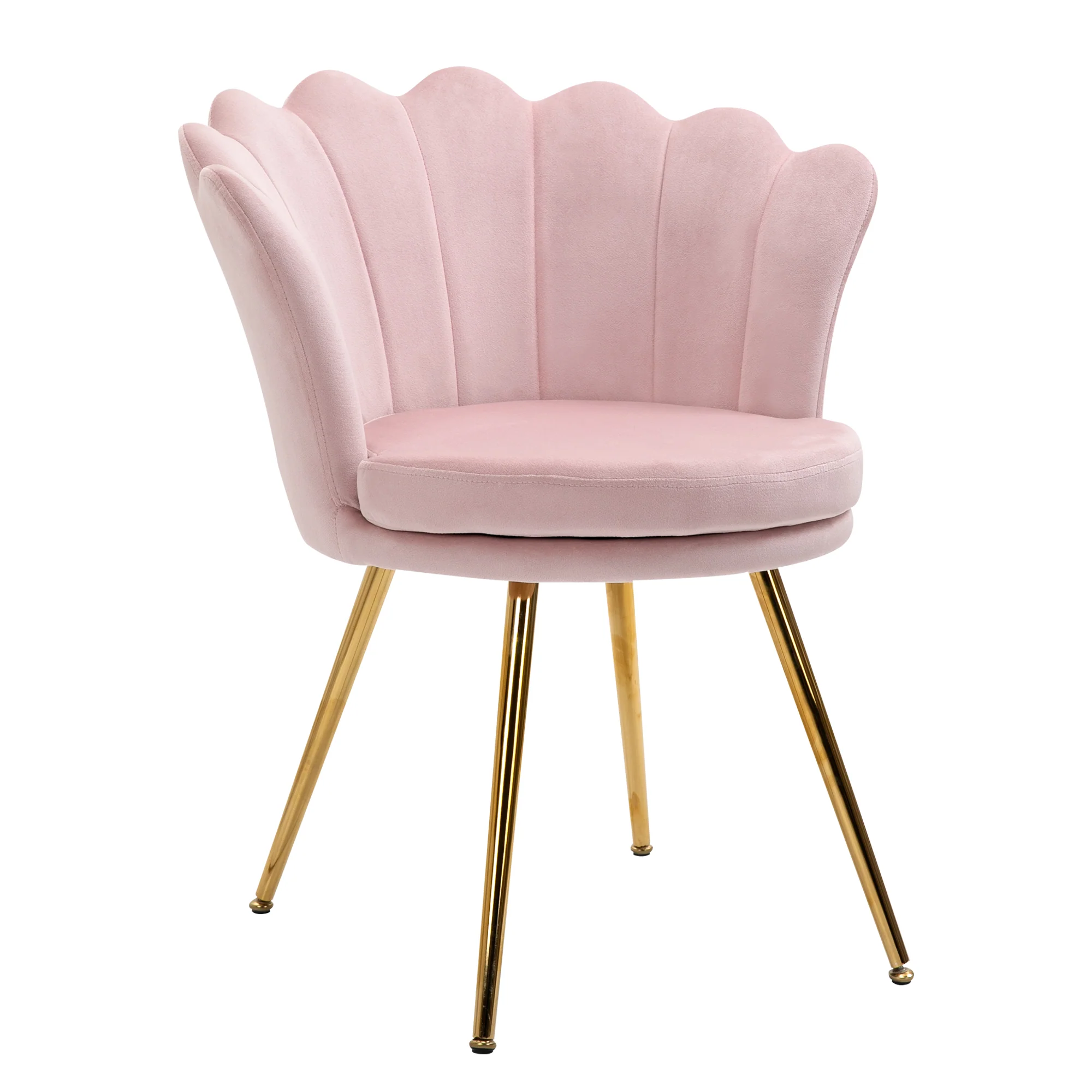 Fauteuil coquillage chaise coiffeuse fauteuil en velours fauteuil de salon avec pieds en métal doré pour salon chambre et salle à manger 67l x 64P x 77H cm rose poudré - Image 2