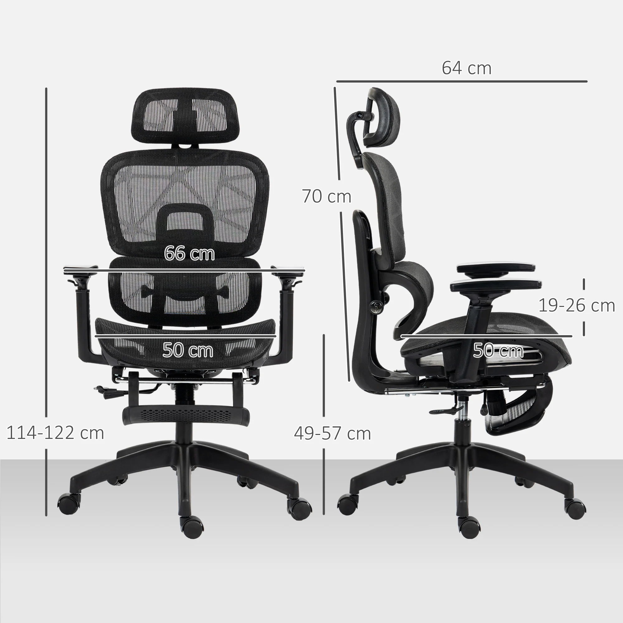 Fauteuil de bureau avec accoudoirs 3D, chaise de bureau ergonomique en maille, hauteur réglable, dossier inclinable, support lombaire, appui-tête et repose-pieds, pour chambre télétravail, noir - Image 4