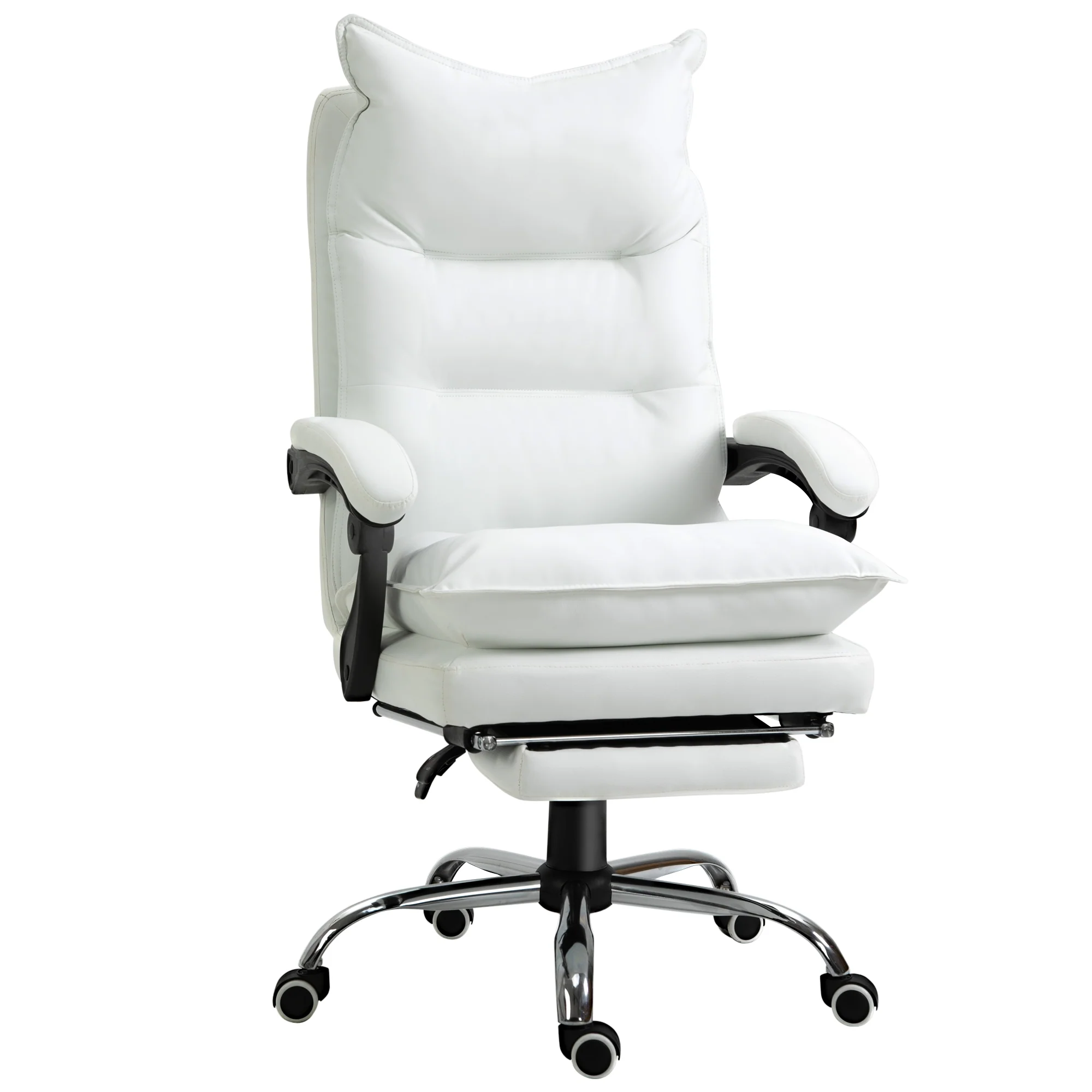 Fauteuil de bureau, chaise bureau ergonomique en similicuir avec large assise rembourrée, dossier inclinable, hauteur réglable, accoudoirs et repose-pied intégrés, charge 135 Kg, blanc - Image 11