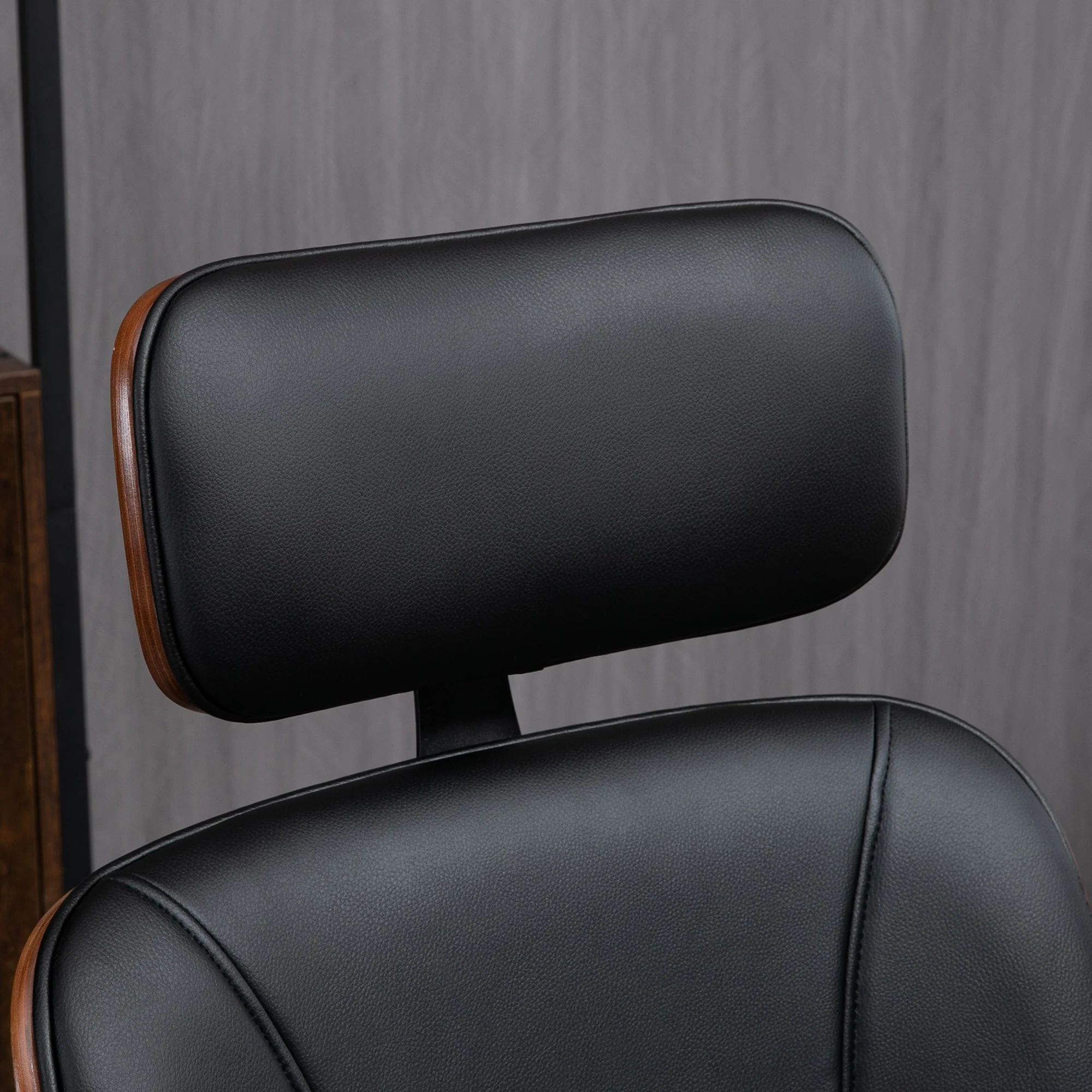 Fauteuil de bureau, chaise de bureau ergonomique avec appui-tête amovible, hauteur réglable et fonction de bascule, pour chambre, télétravail, charge 120 Kg, cuir synthétique, noir et noyer - Image 9