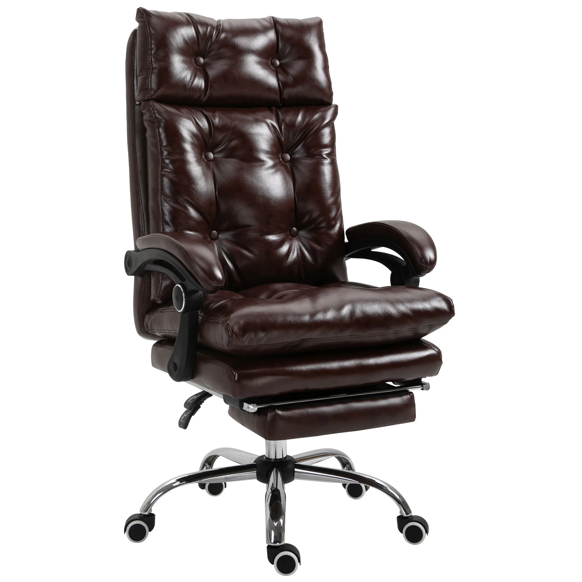 Fauteuil de bureau, chaise de bureau ergonomique avec hauteur réglable, dossier inclinable et repose-pied rétractable et pivotant à 360°, cuir synthétique, pour chambre, télétravail, marron - Image 2