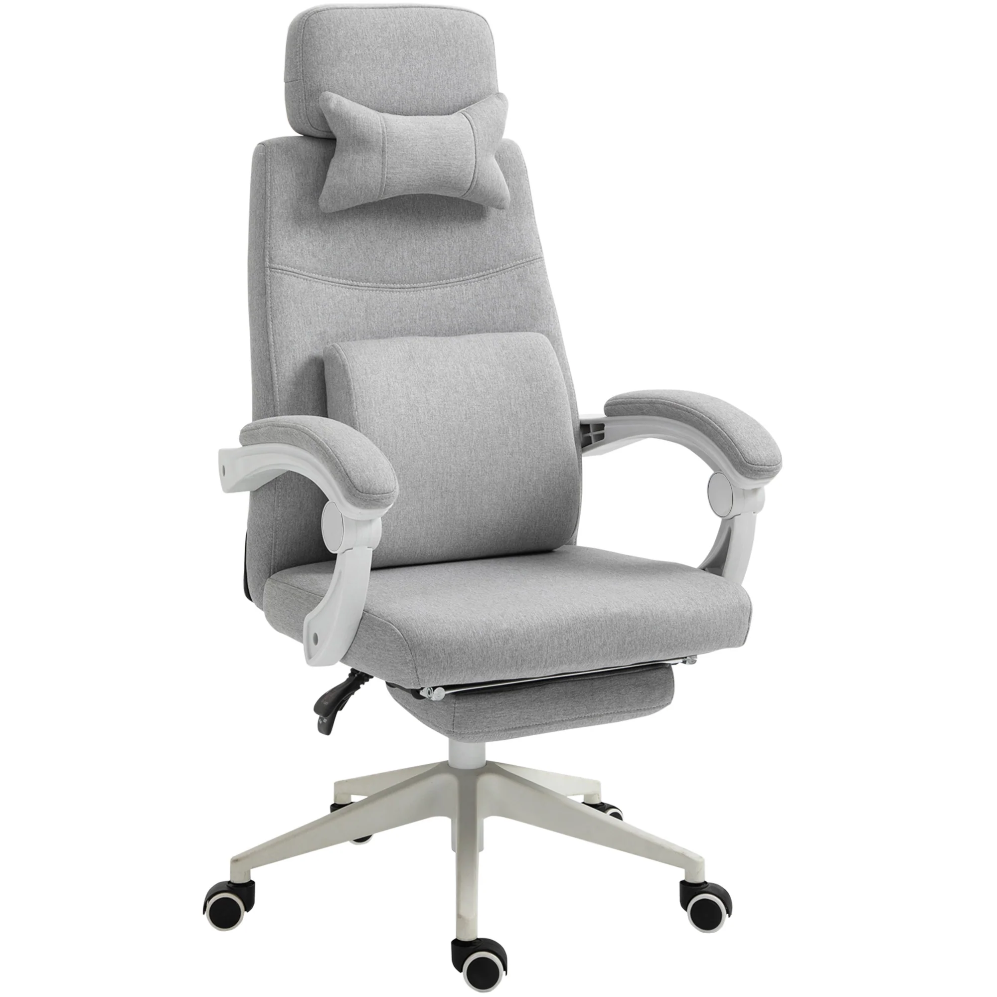 Fauteuil de bureau chaise de bureau grand confort dossier réglable repose-pied roulettes 360° lin 62 x 68 x 127 cm gris