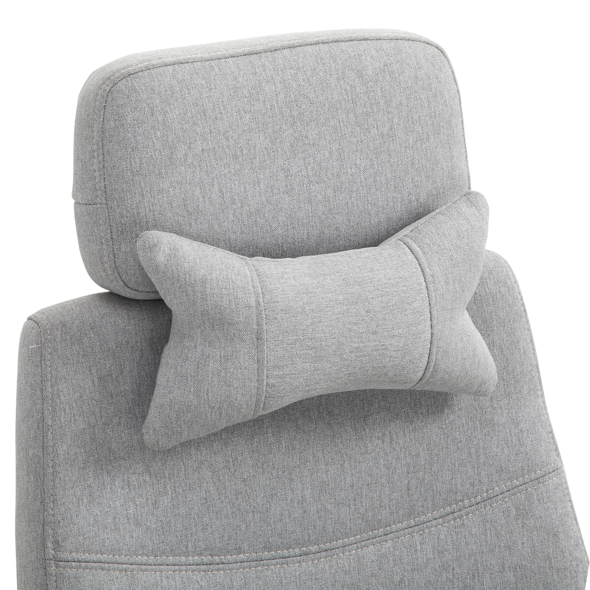 Fauteuil de bureau chaise de bureau grand confort dossier réglable repose-pied roulettes 360° lin 62 x 68 x 127 cm gris - Image 9